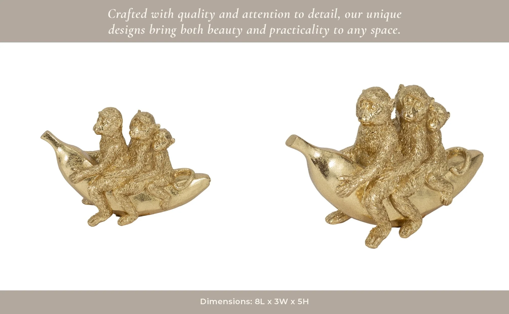 8" Three Monkeys On Banana, Gold - Image 13