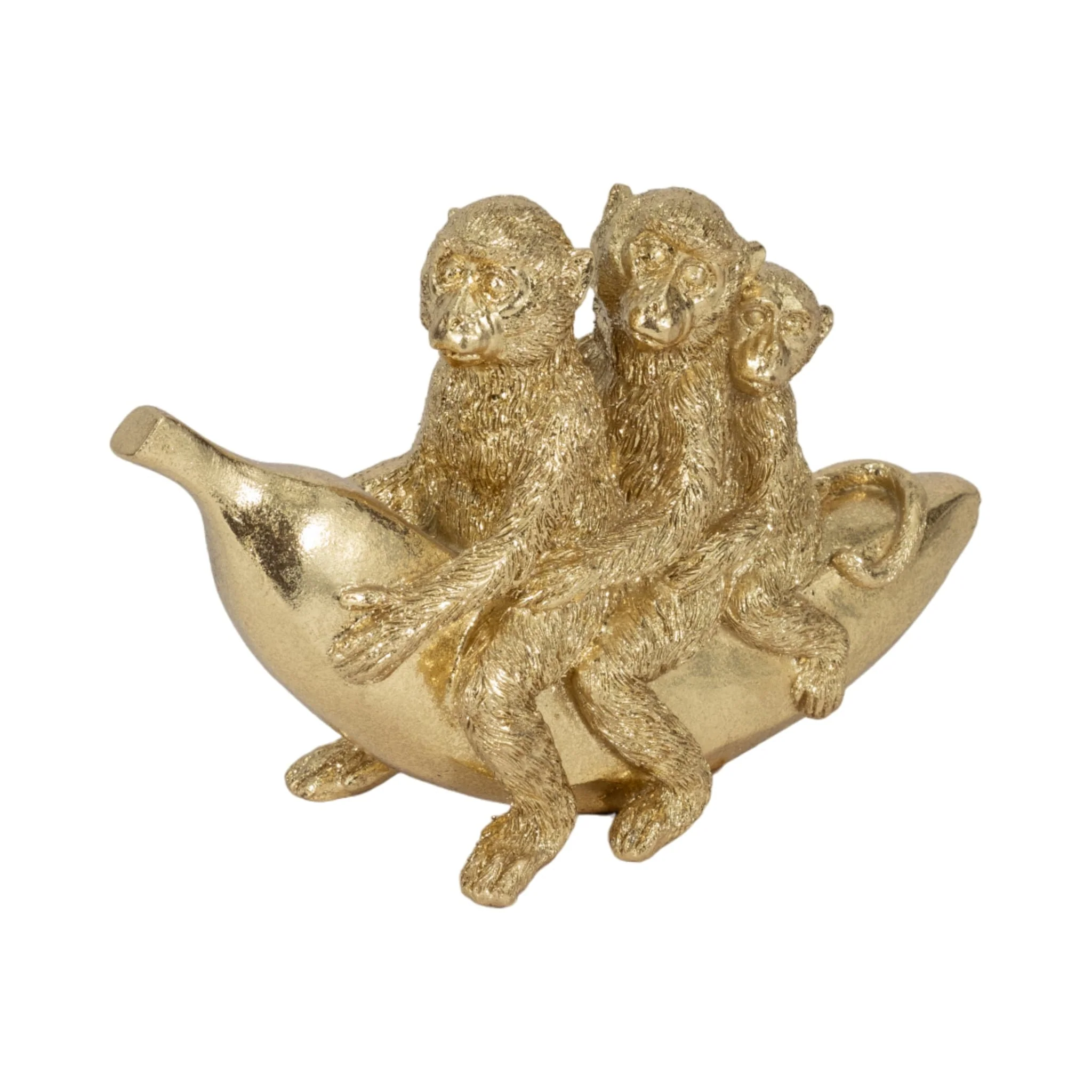 8" Three Monkeys On Banana, Gold - Image 2