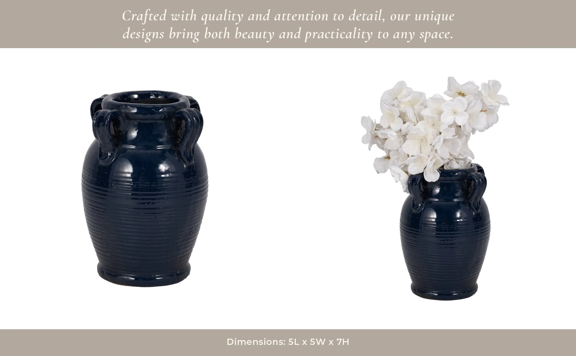 8" Vase With Handles, Navy Blue - Image 12