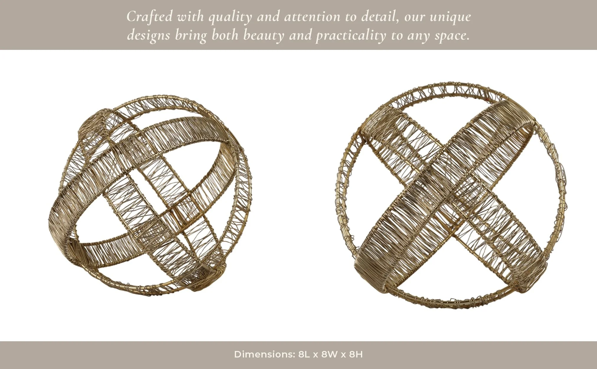 8" Woven Metal Orb, Gold - Image 9