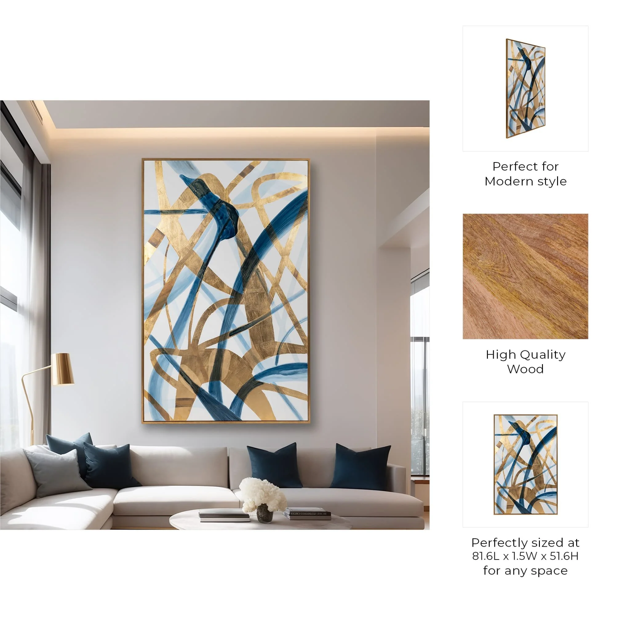 82x52, Abstract Hand Painted Oil Painting, Blue - Image 8