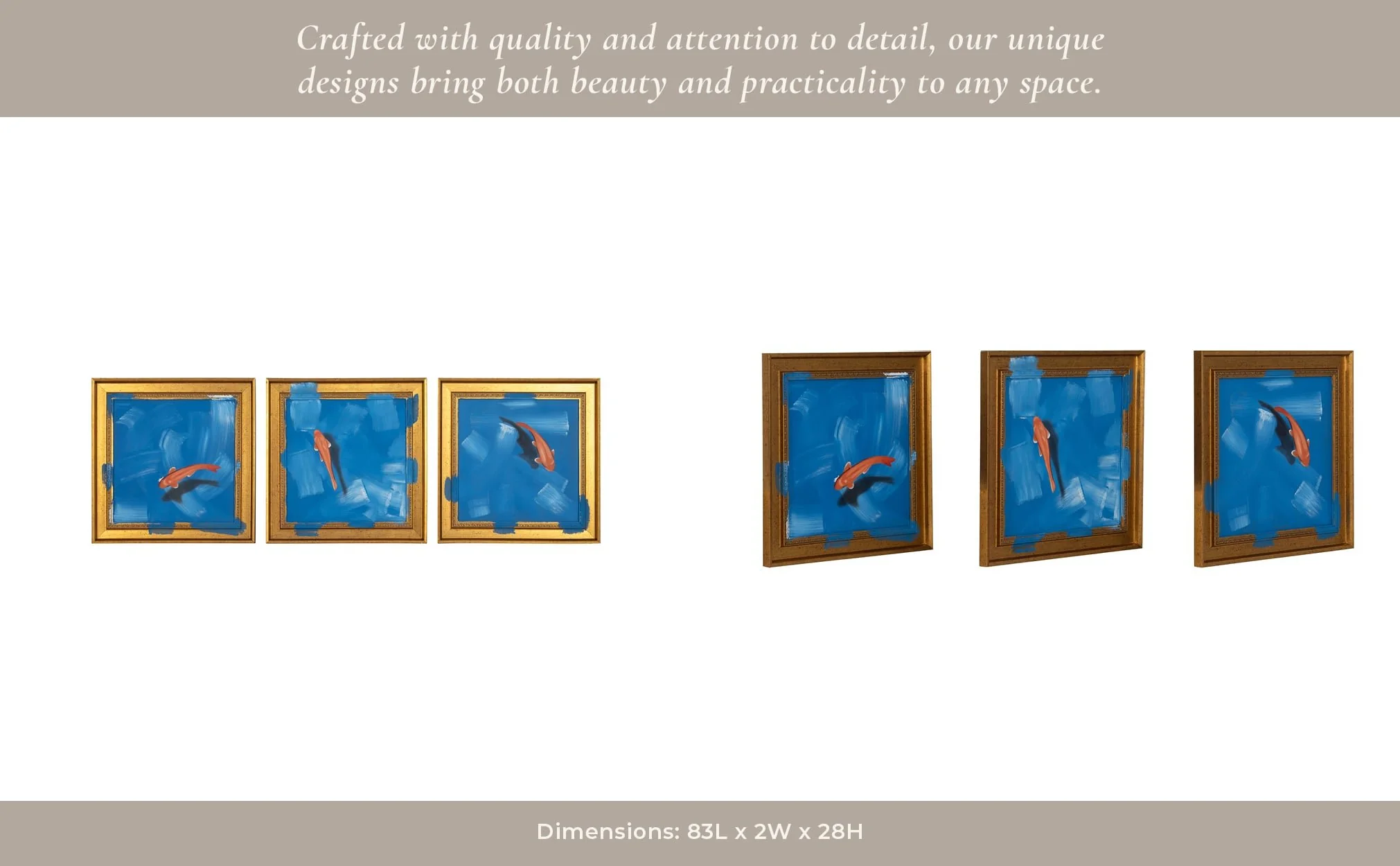 83x28,s/3 Hand Painted Fish In Sea, Blue/orange - Image 12