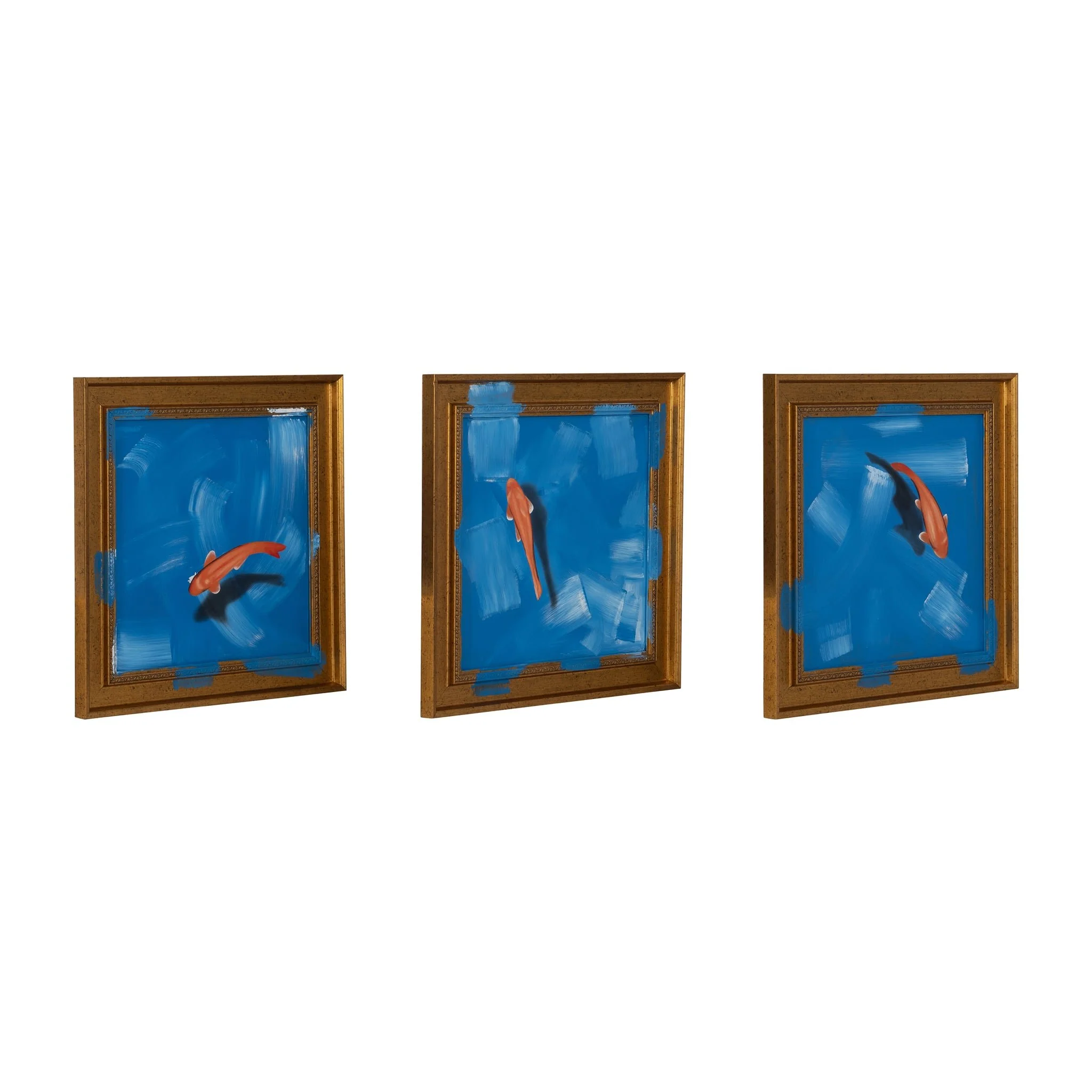 83x28,s/3 Hand Painted Fish In Sea, Blue/orange - Image 2