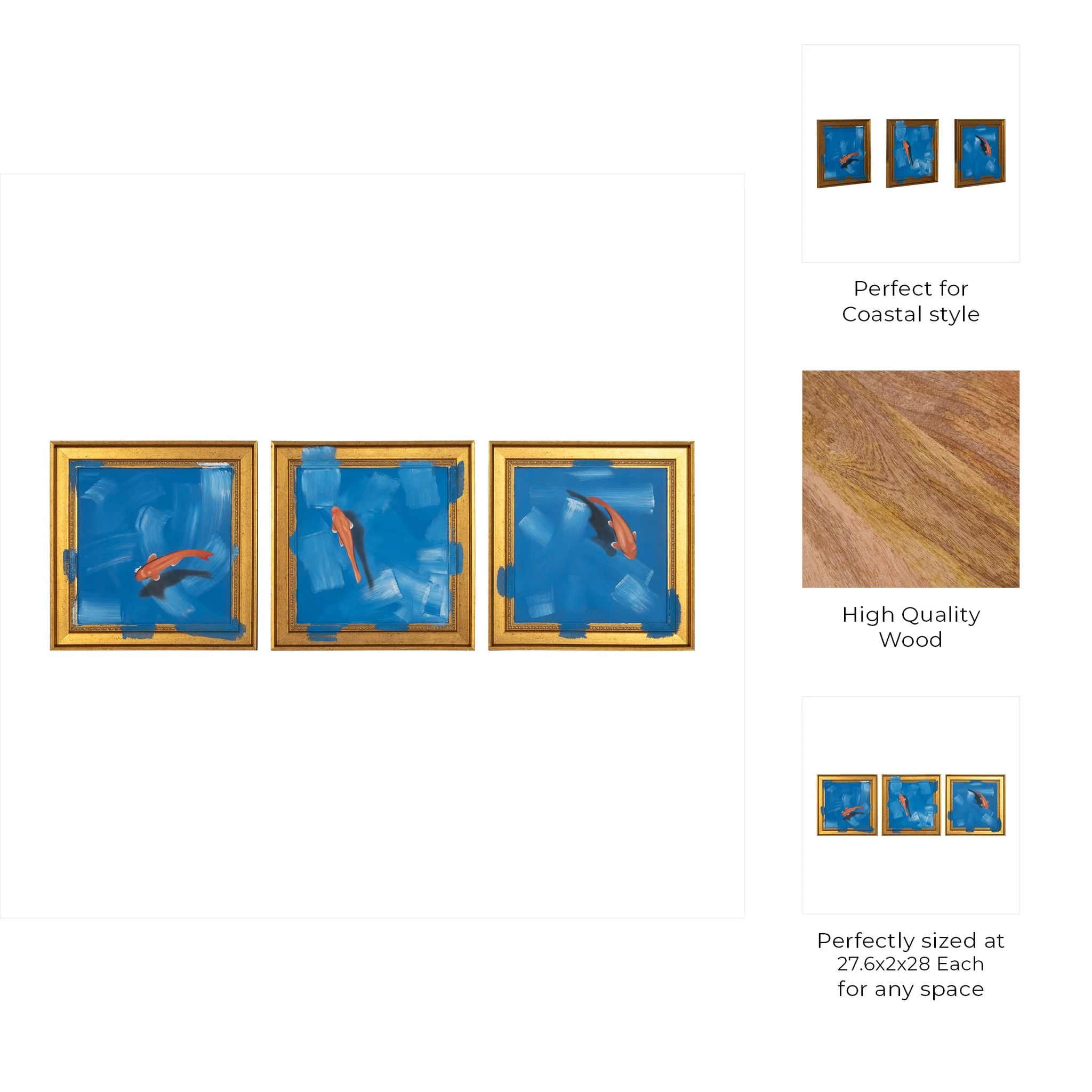 83x28,s/3 Hand Painted Fish In Sea, Blue/orange - Image 9