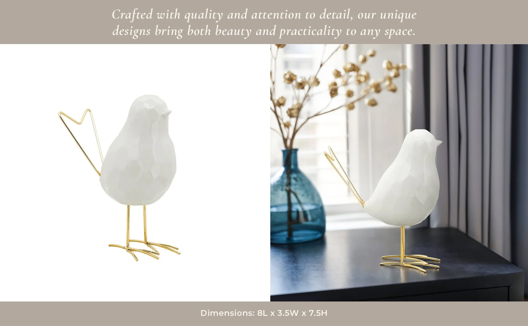 8"h Bird Statuette, White - Image 10