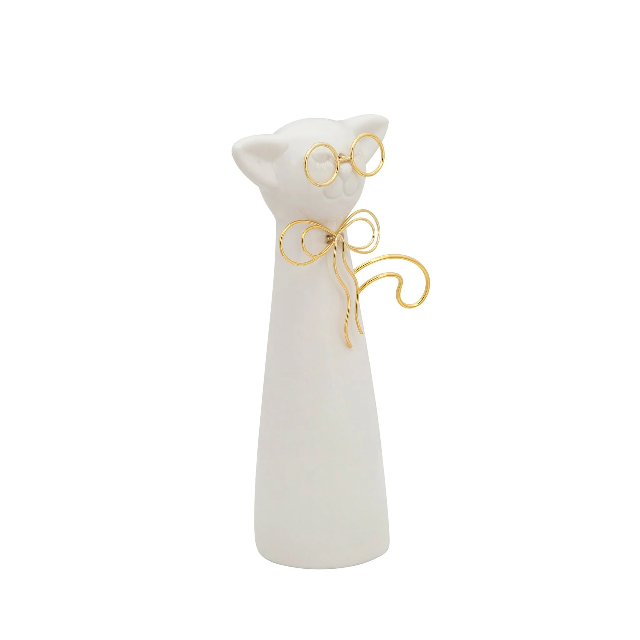 8"h Cat W/glasses Deco, White - Image 2