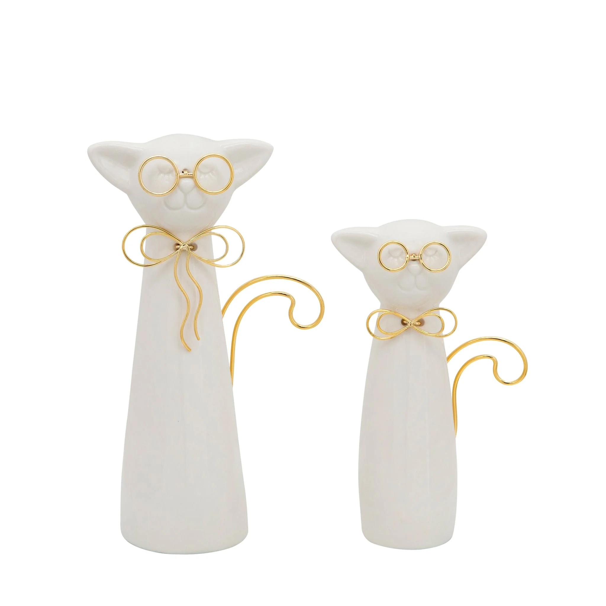 8"h Cat W/glasses Deco, White - Image 4