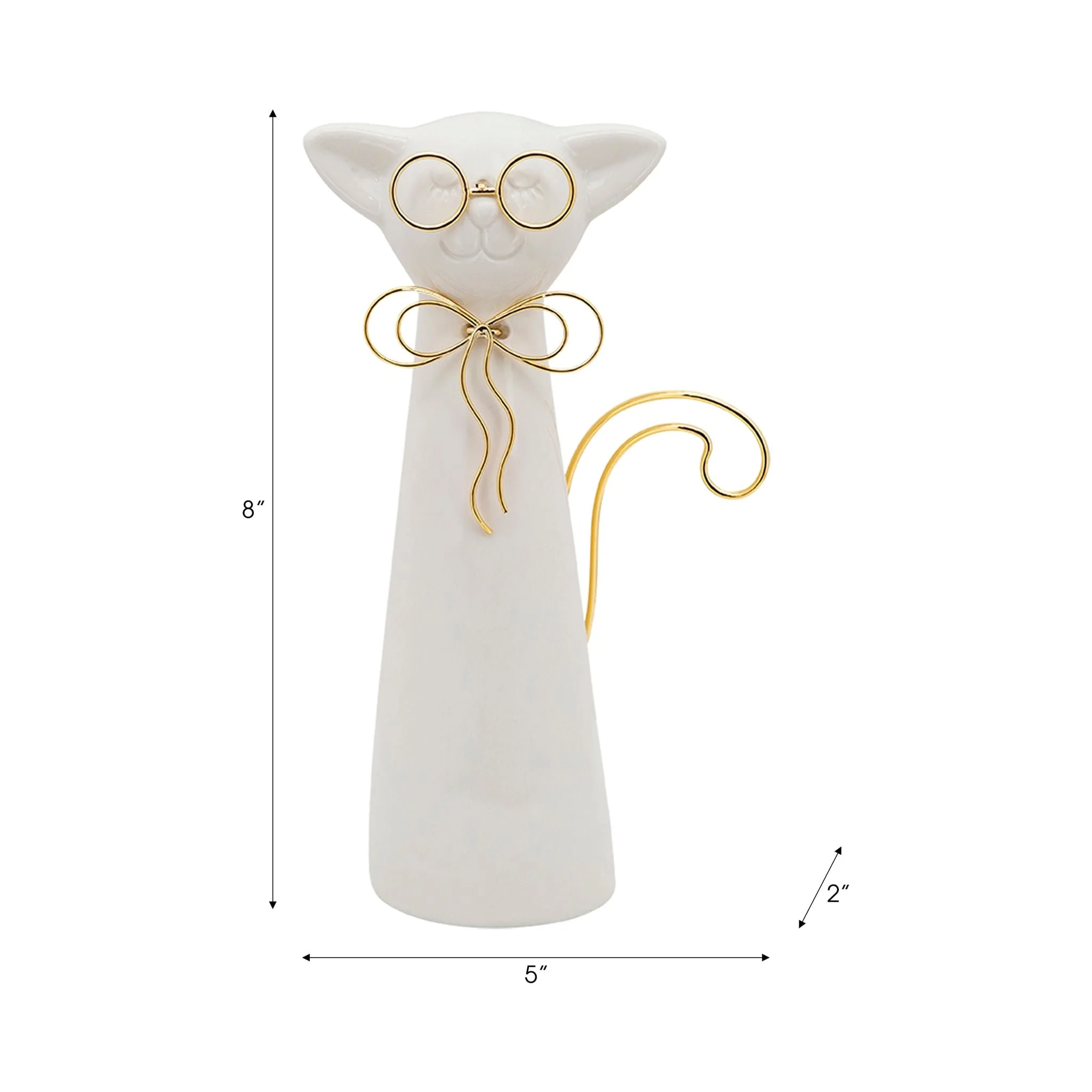 8"h Cat W/glasses Deco, White - Image 5