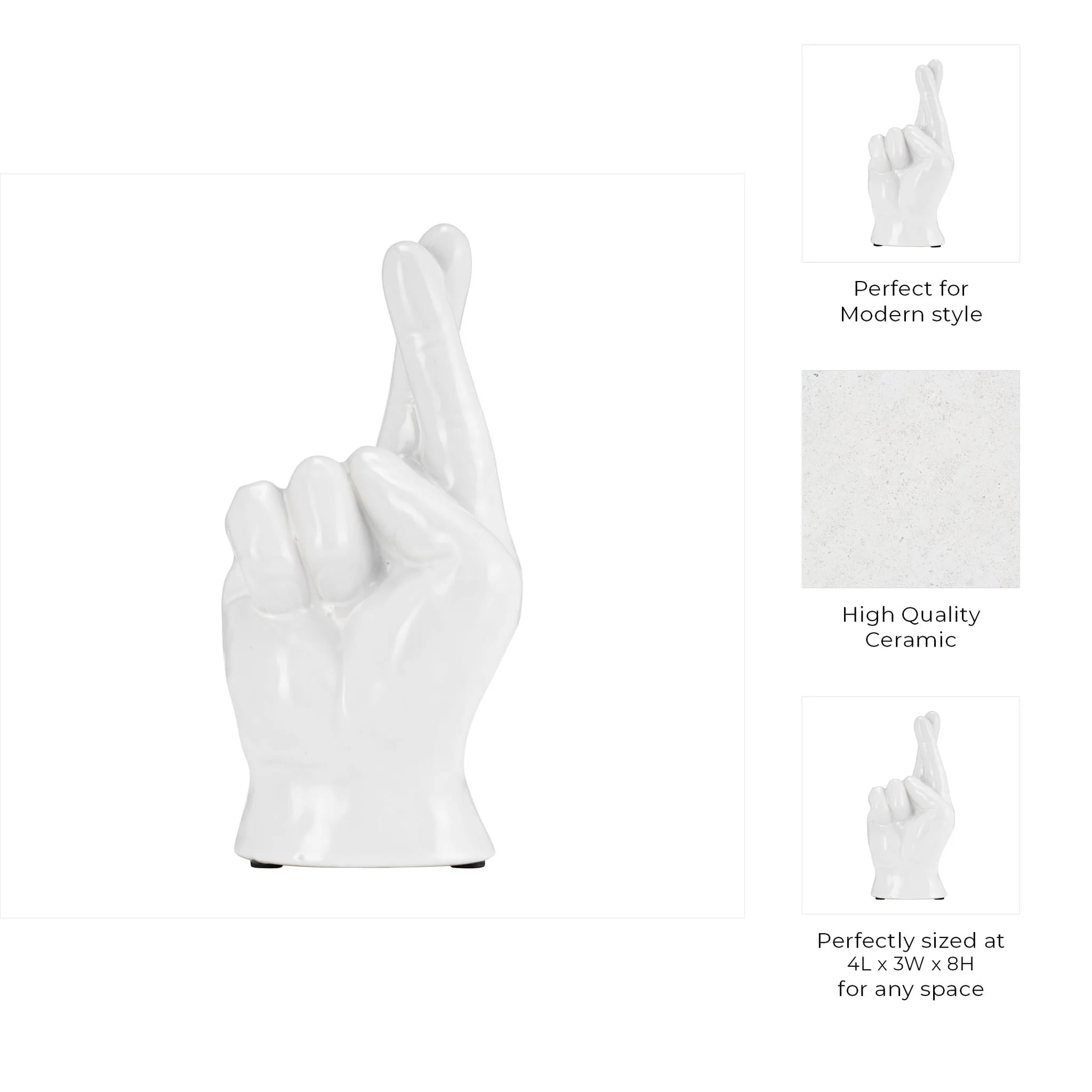 8"h, Crossing Fingers, White - Image 3