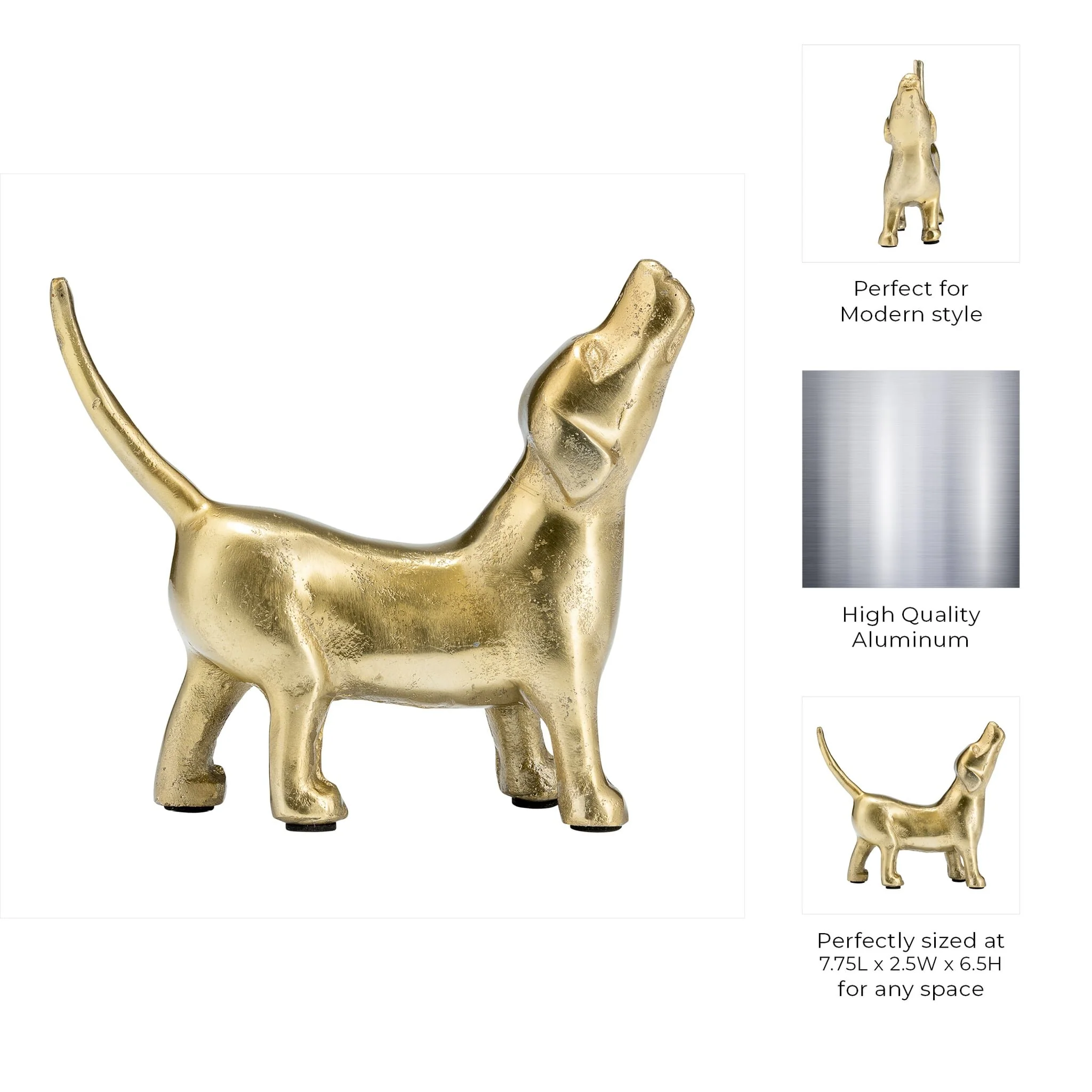 8"l Metal, Deco Howling Dog, Gold - Image 9