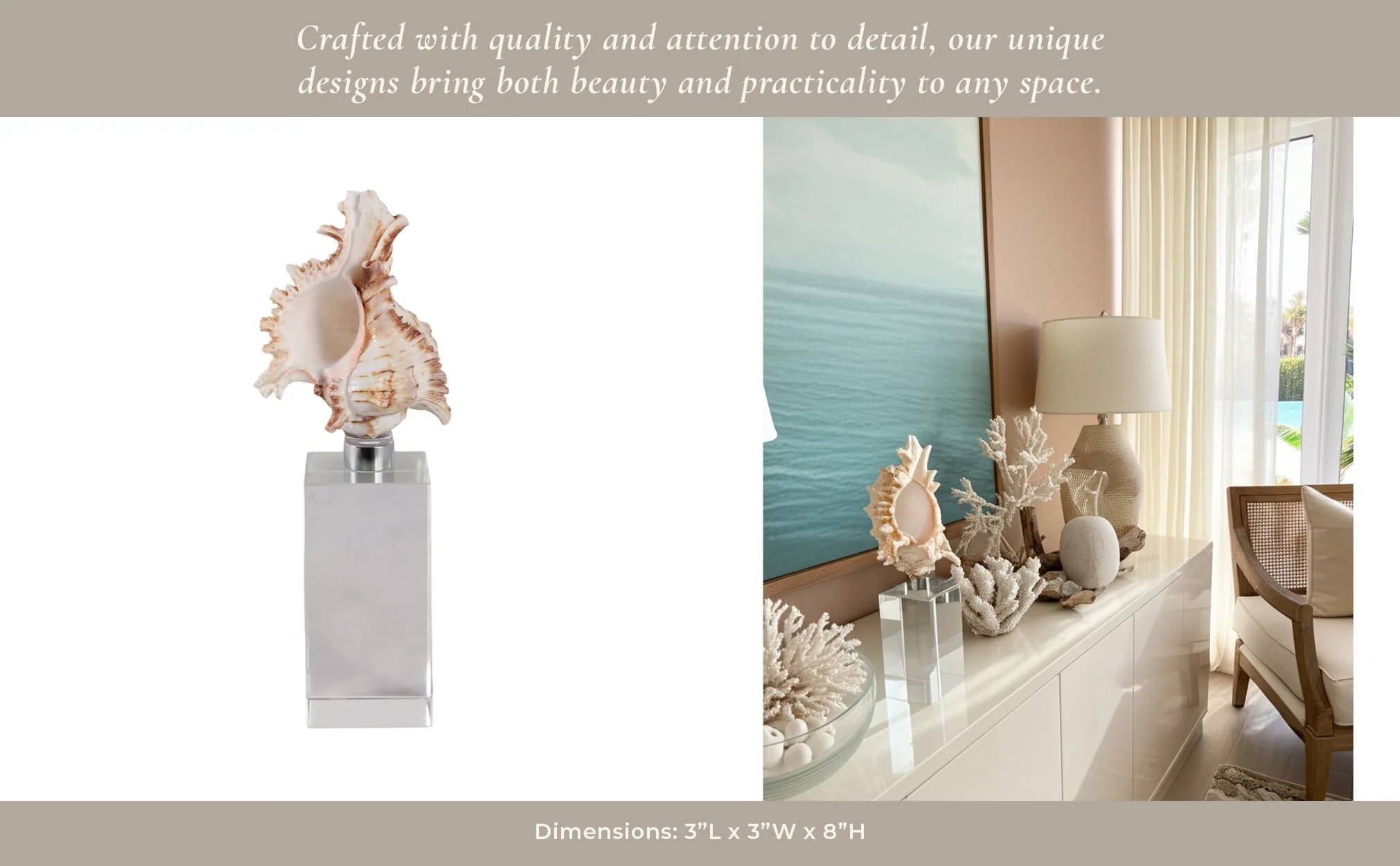 8x2" Shell On Crystal Base, Ivory/ Clear - Image 9