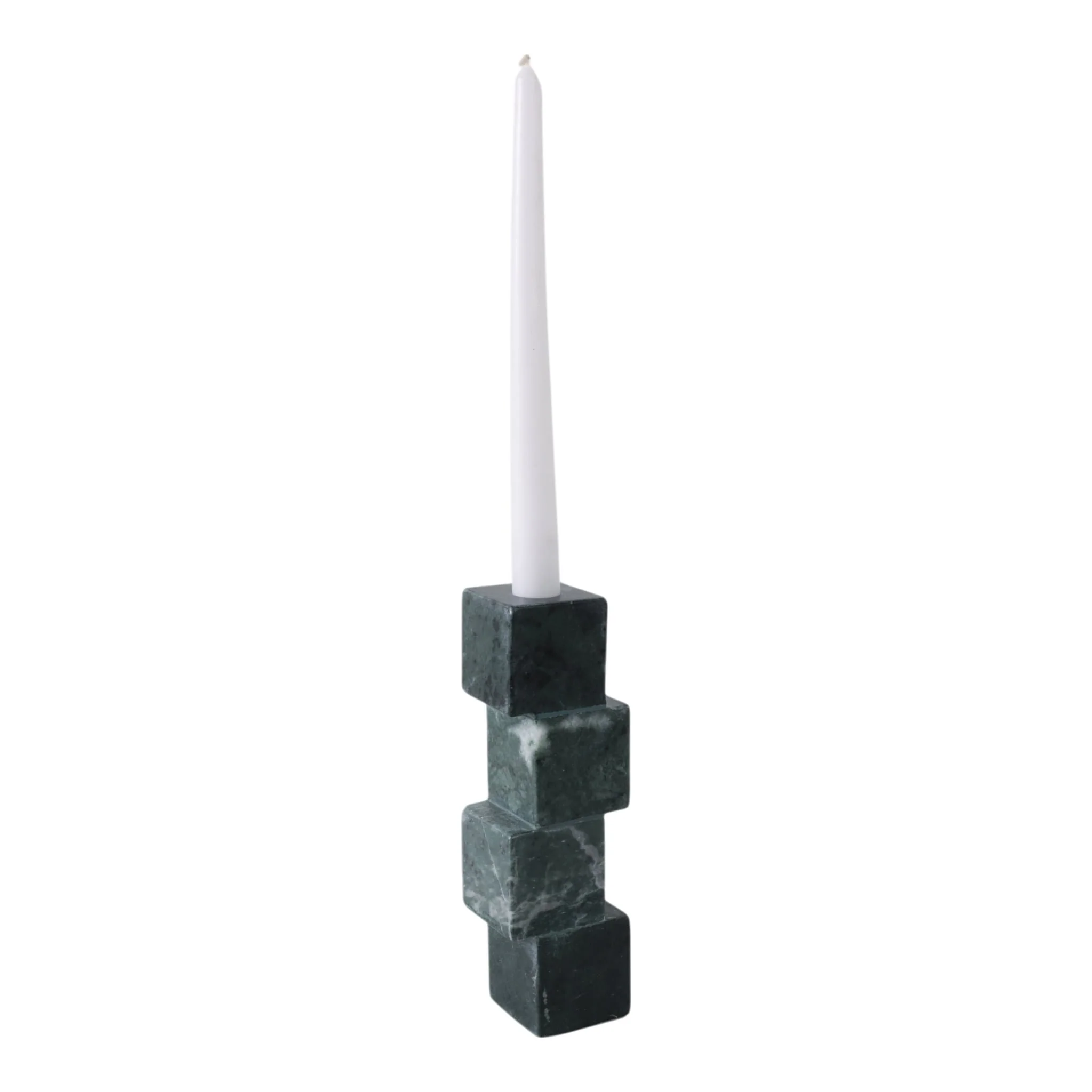 8x3" Stacked Cube Marble Taper Holder, Green - Image 2