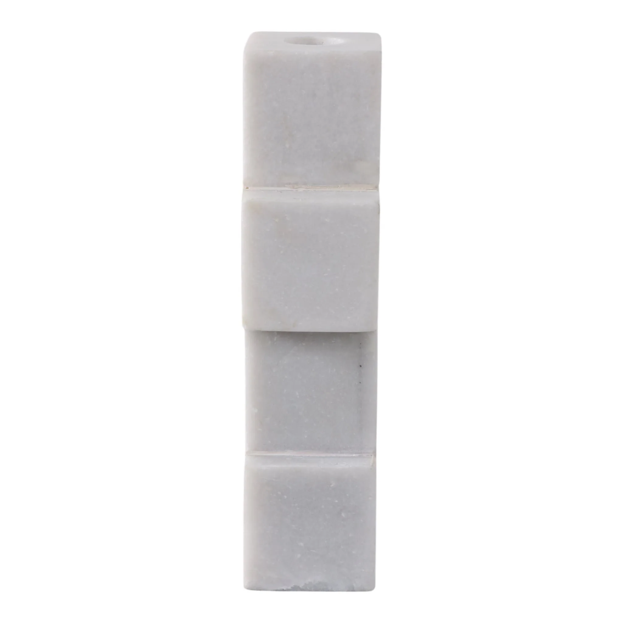8x3" Stacked Cube Marble Taper Holder, White - Image 3
