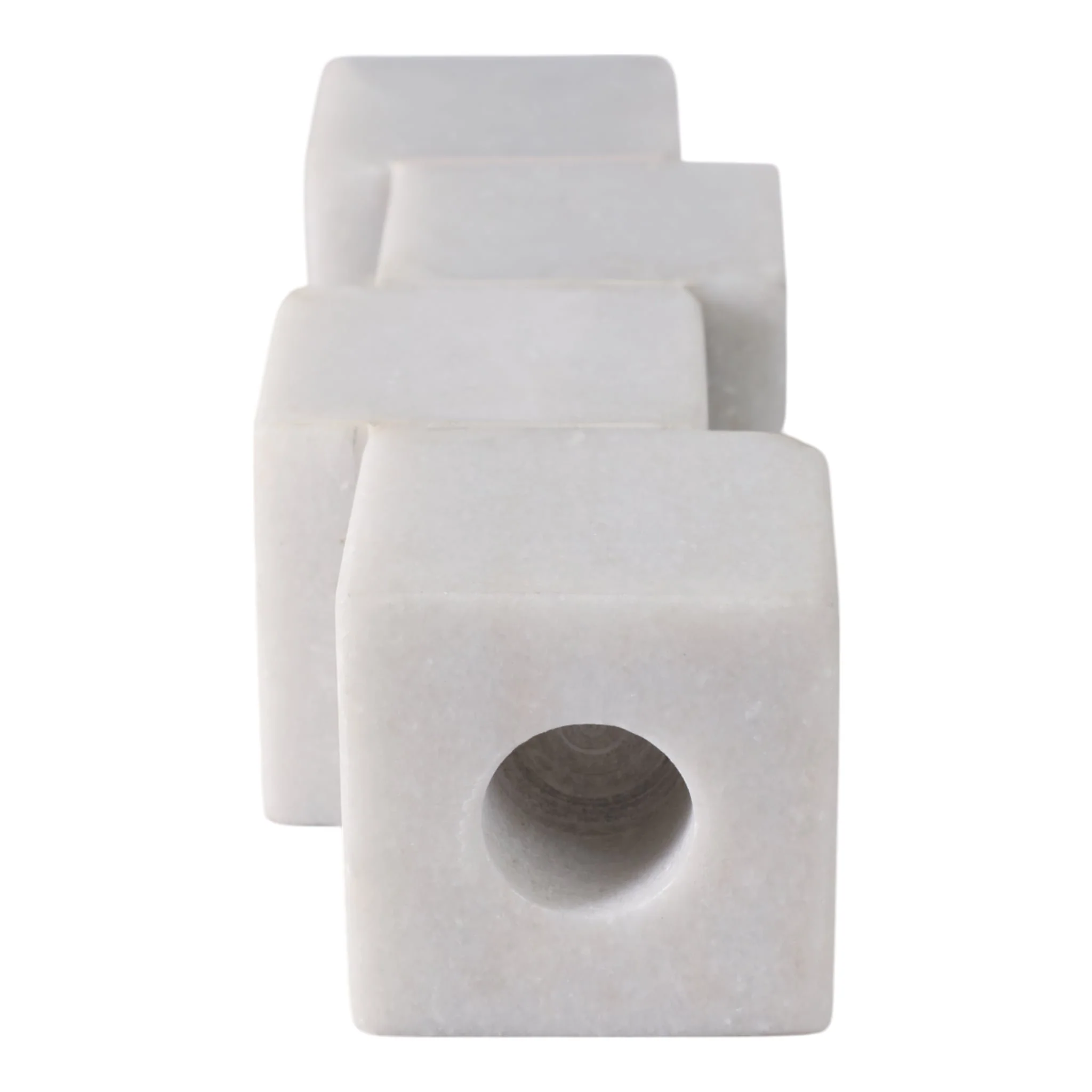 8x3" Stacked Cube Marble Taper Holder, White - Image 6