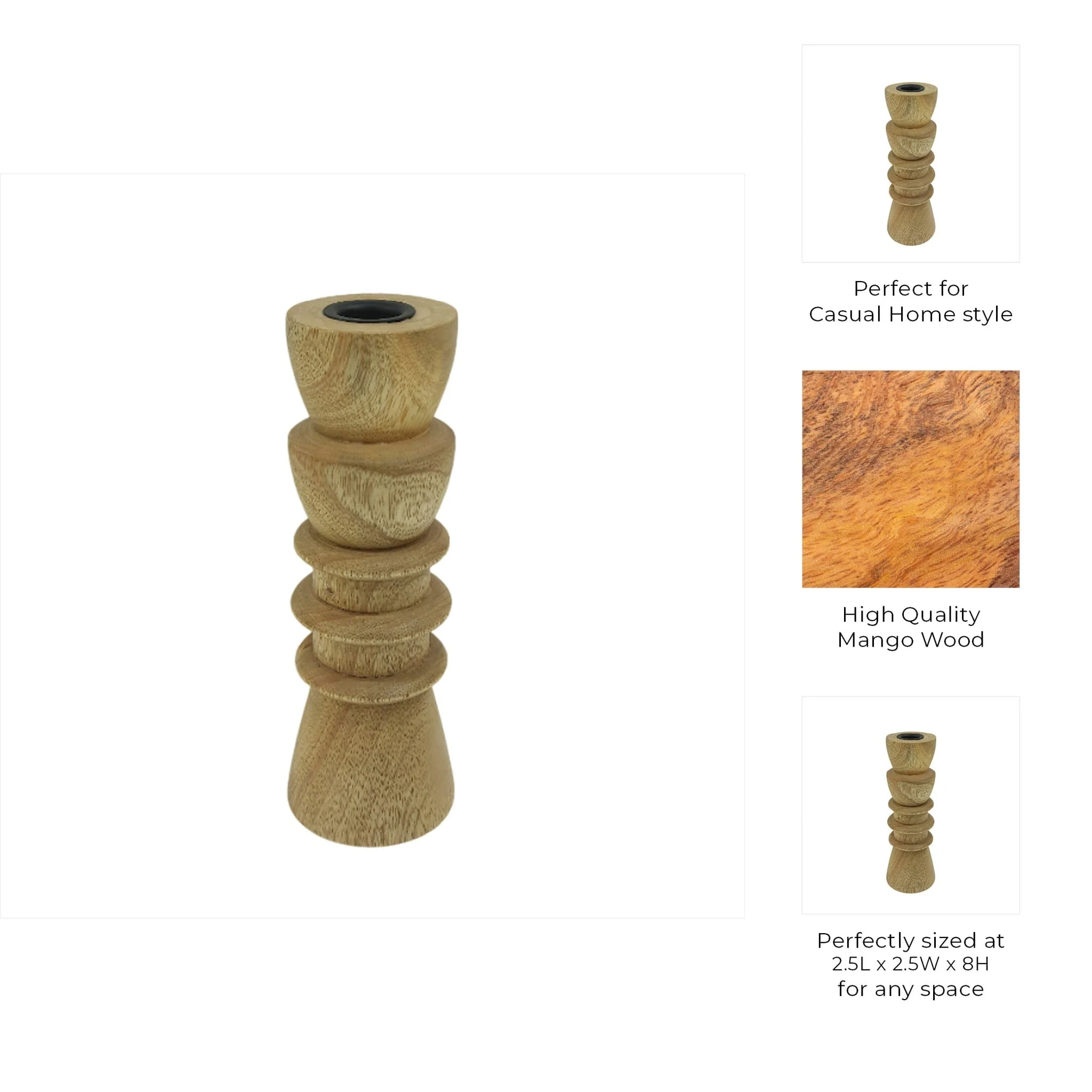 8x3" Wood Totem Taper Holder, Natural - Image 2