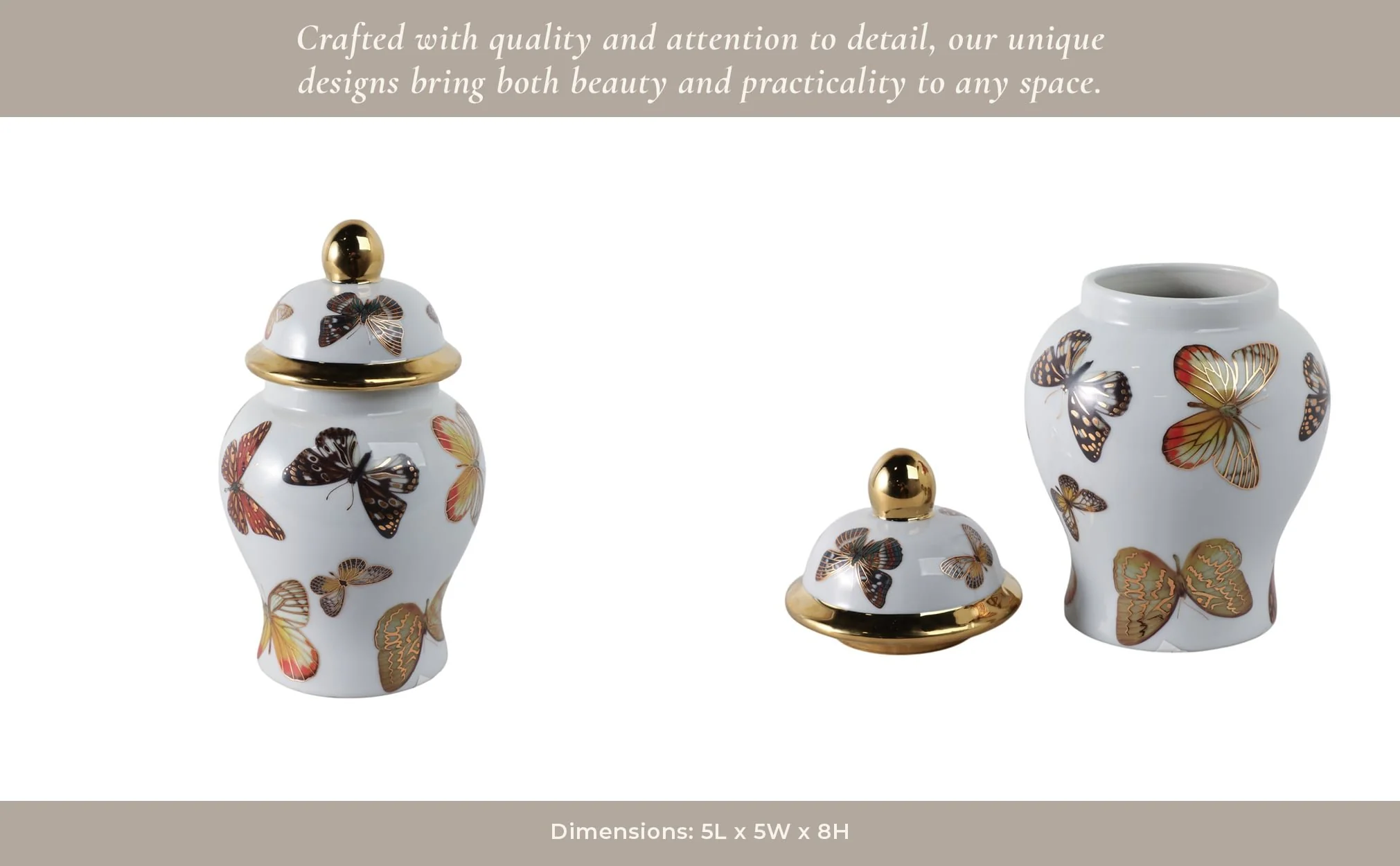 8x5" Butterflies Temple Jar, Multi - Image 13
