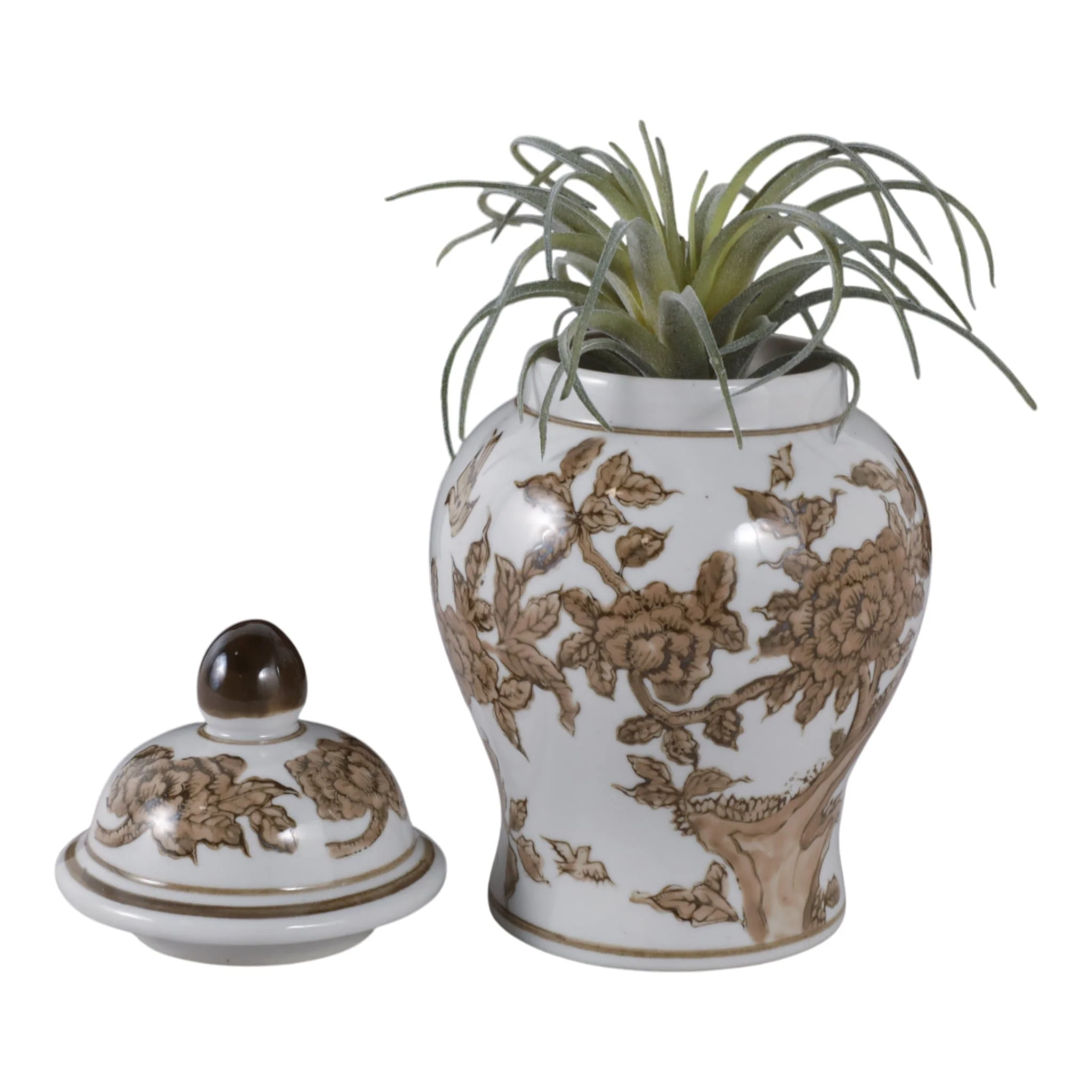 8x5" Chinoiserie Begonia Temple Jar, Brown/white - Image 2