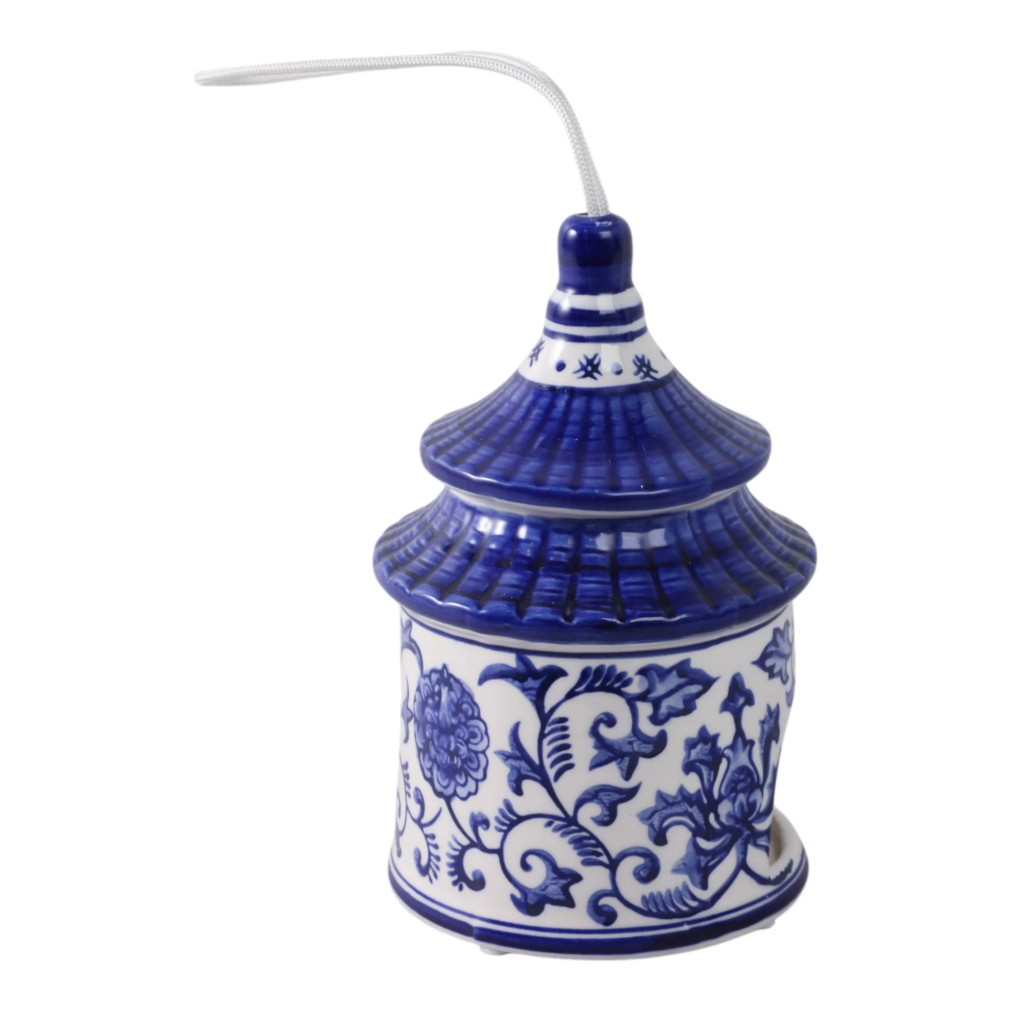 8x5" Chinoiserie Pagoda Bird House, White/blue - Image 3