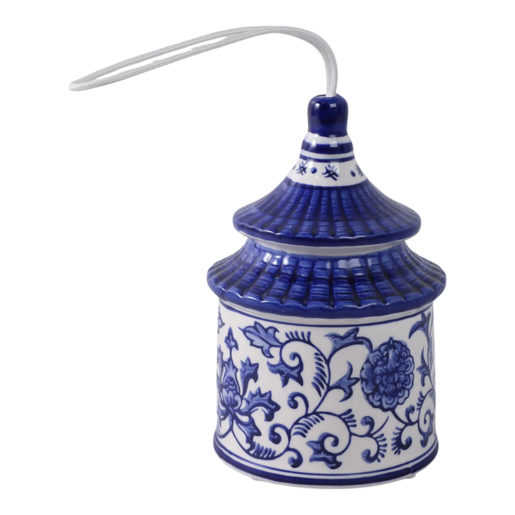 8x5" Chinoiserie Pagoda Bird House, White/blue - Image 4