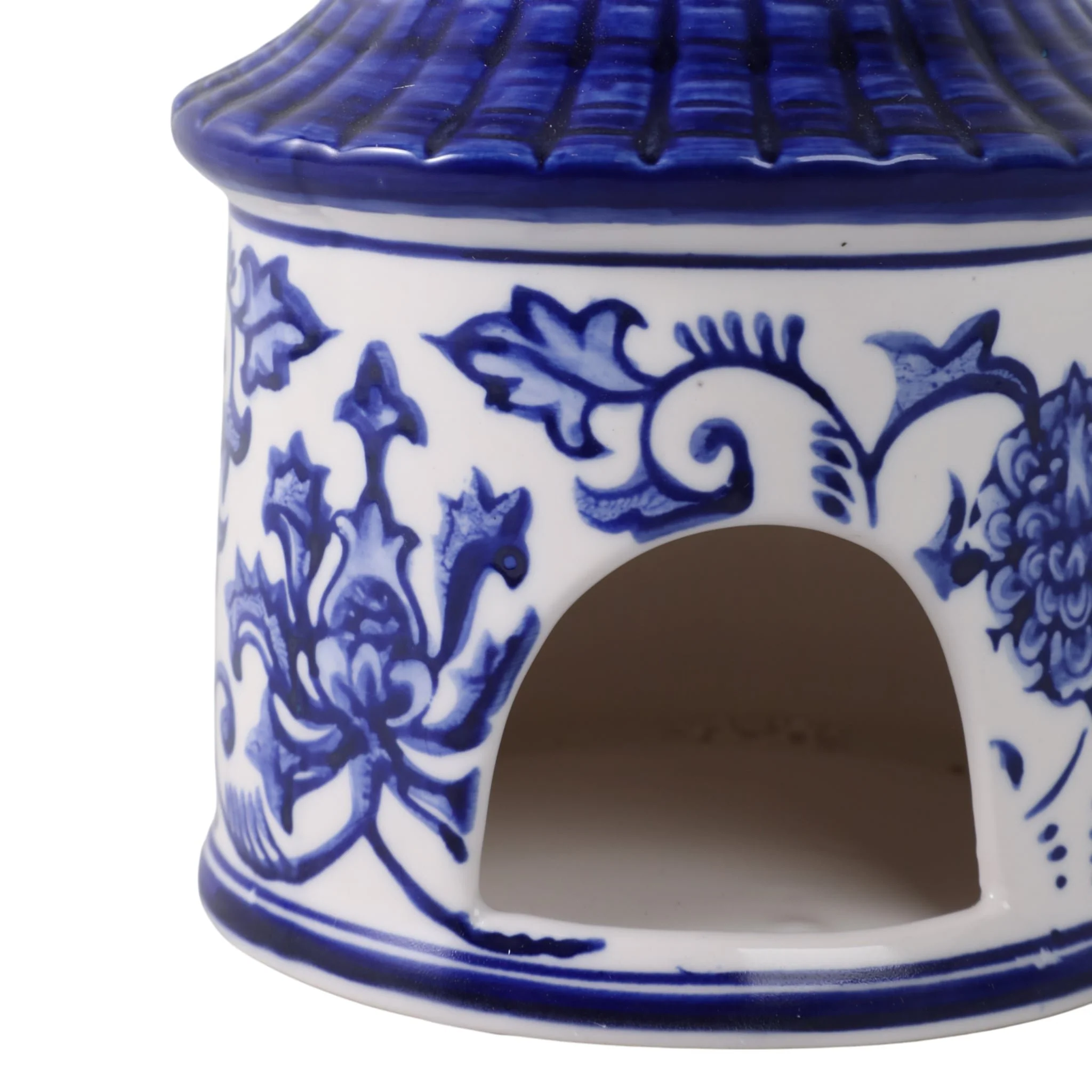 8x5" Chinoiserie Pagoda Bird House, White/blue - Image 5