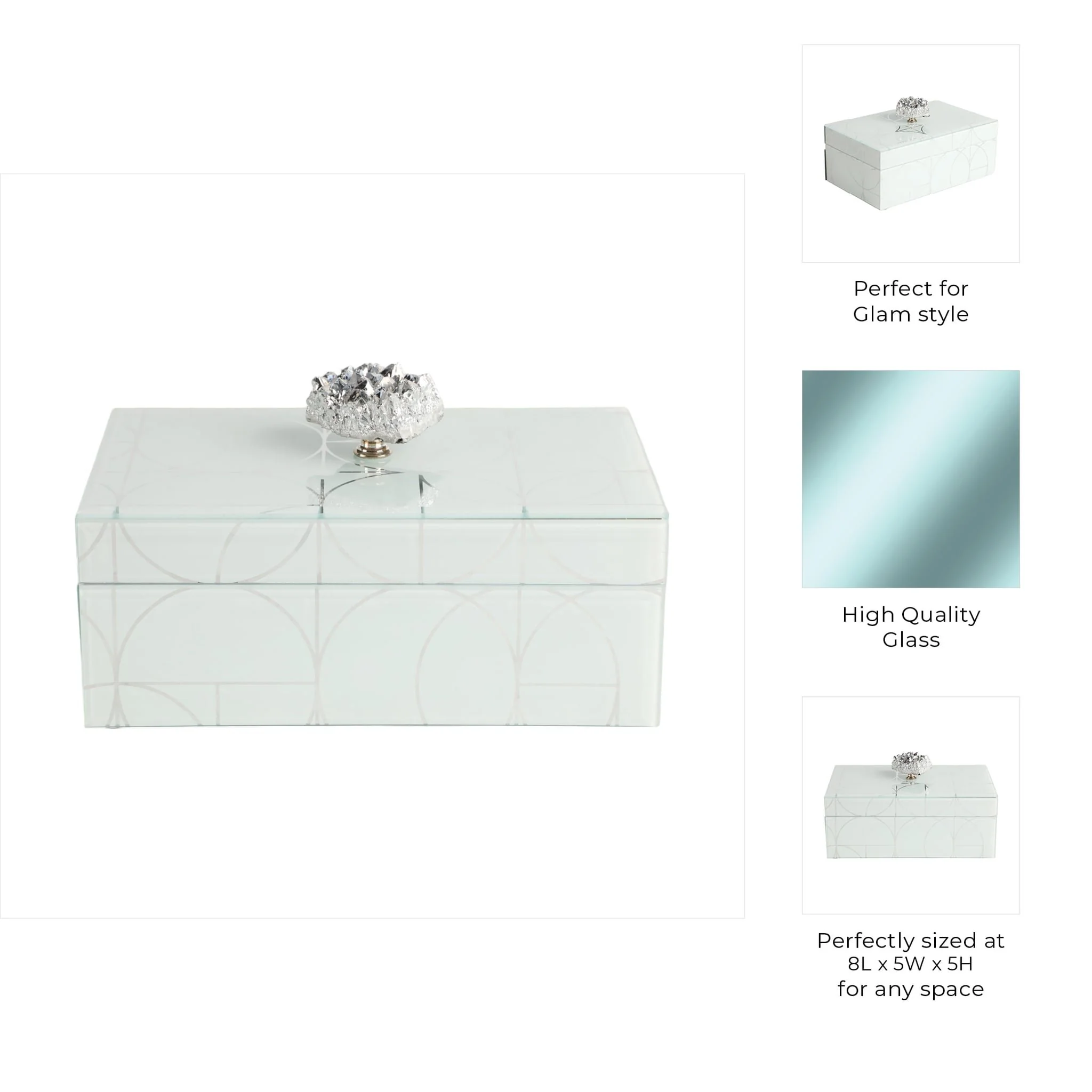8x5" Sparkly Geo Glass Box Stone Top, Silver - Image 3