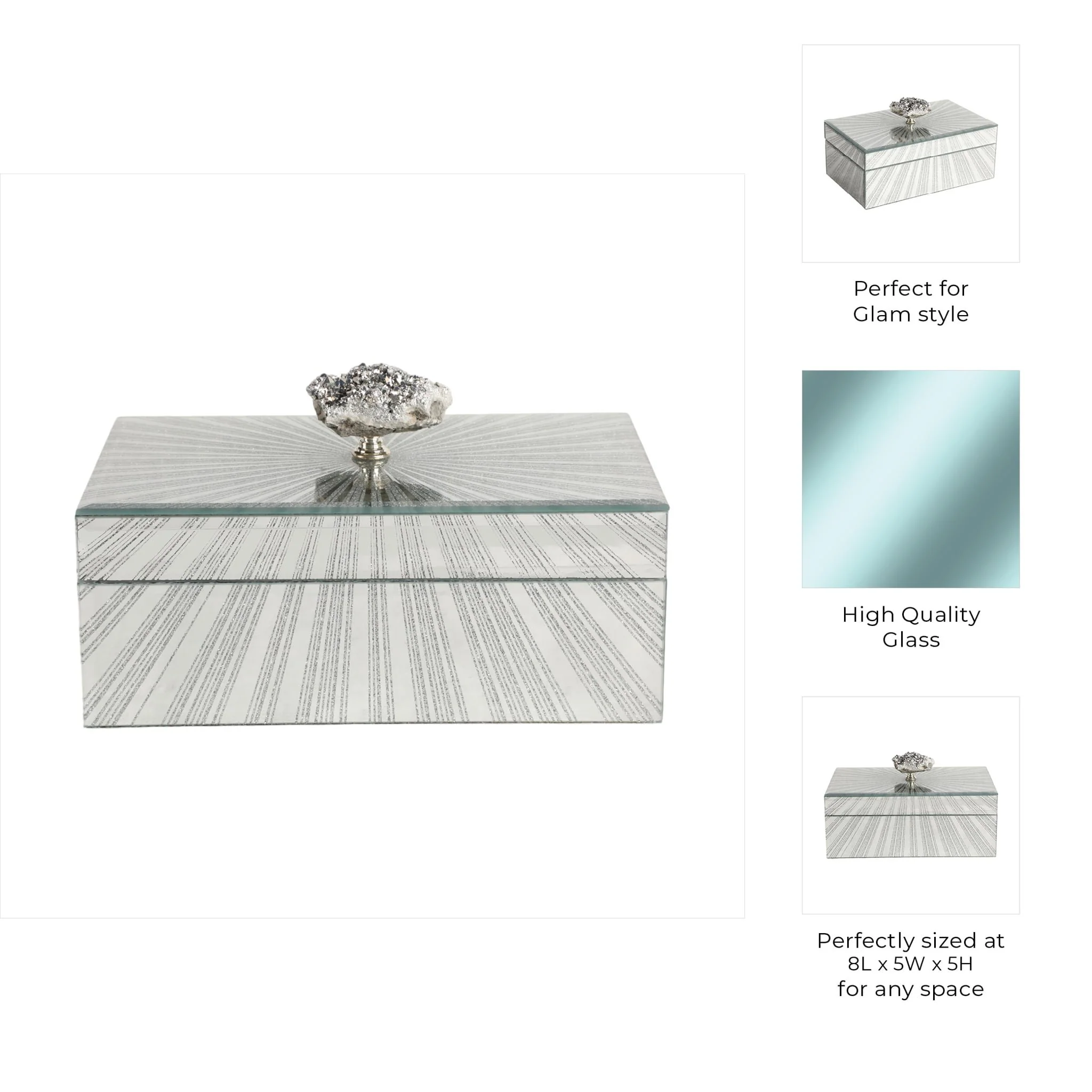 8x5" Sparkly Starburst Glass Box Stone Top, Silver - Image 9