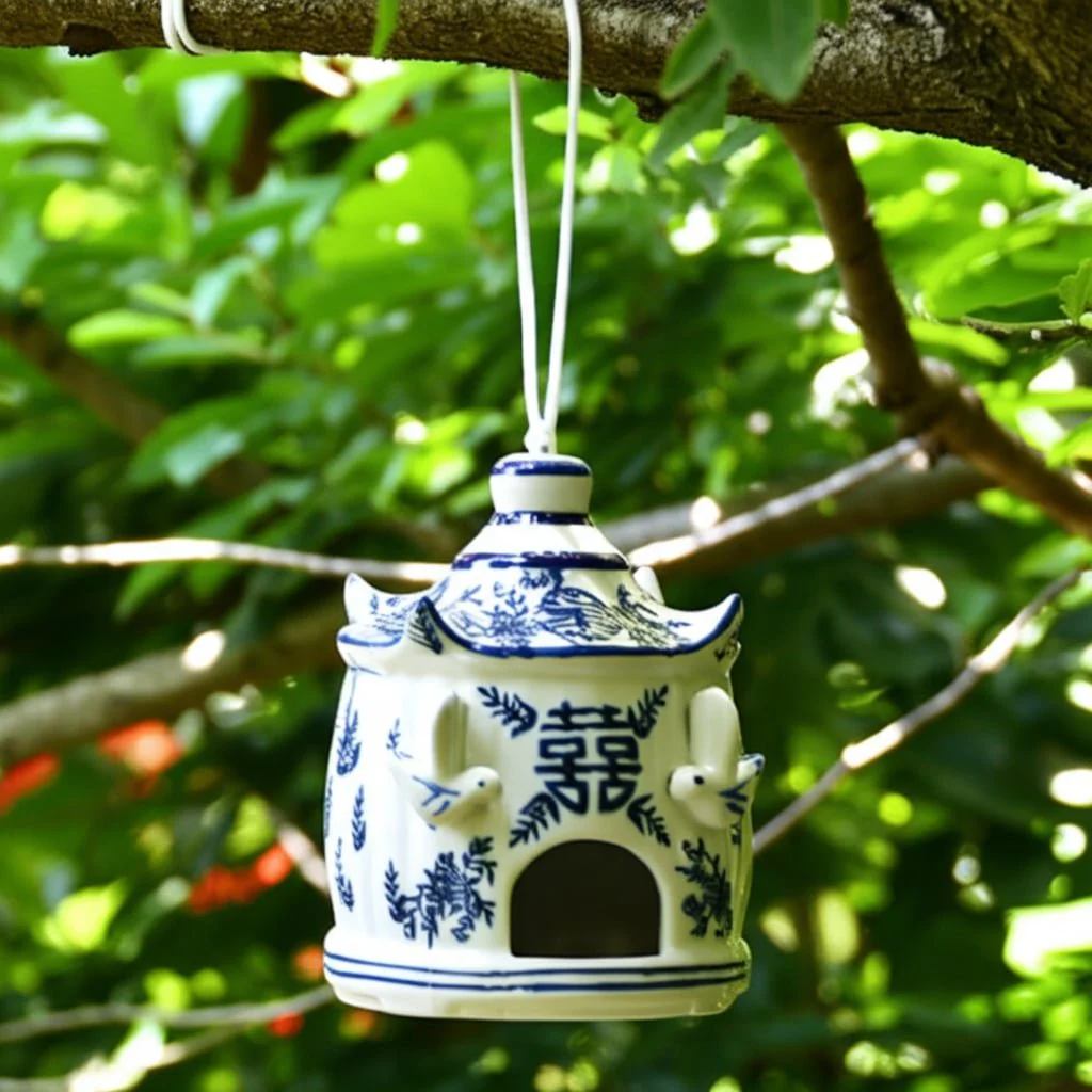 8x7" Chinoiserie Large Pagoda Bird House, Wht/blu - Image 12