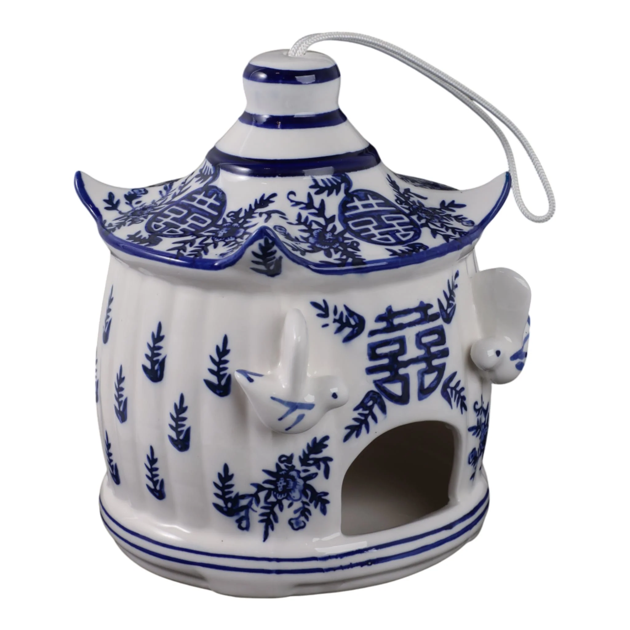 8x7" Chinoiserie Large Pagoda Bird House, Wht/blu - Image 2