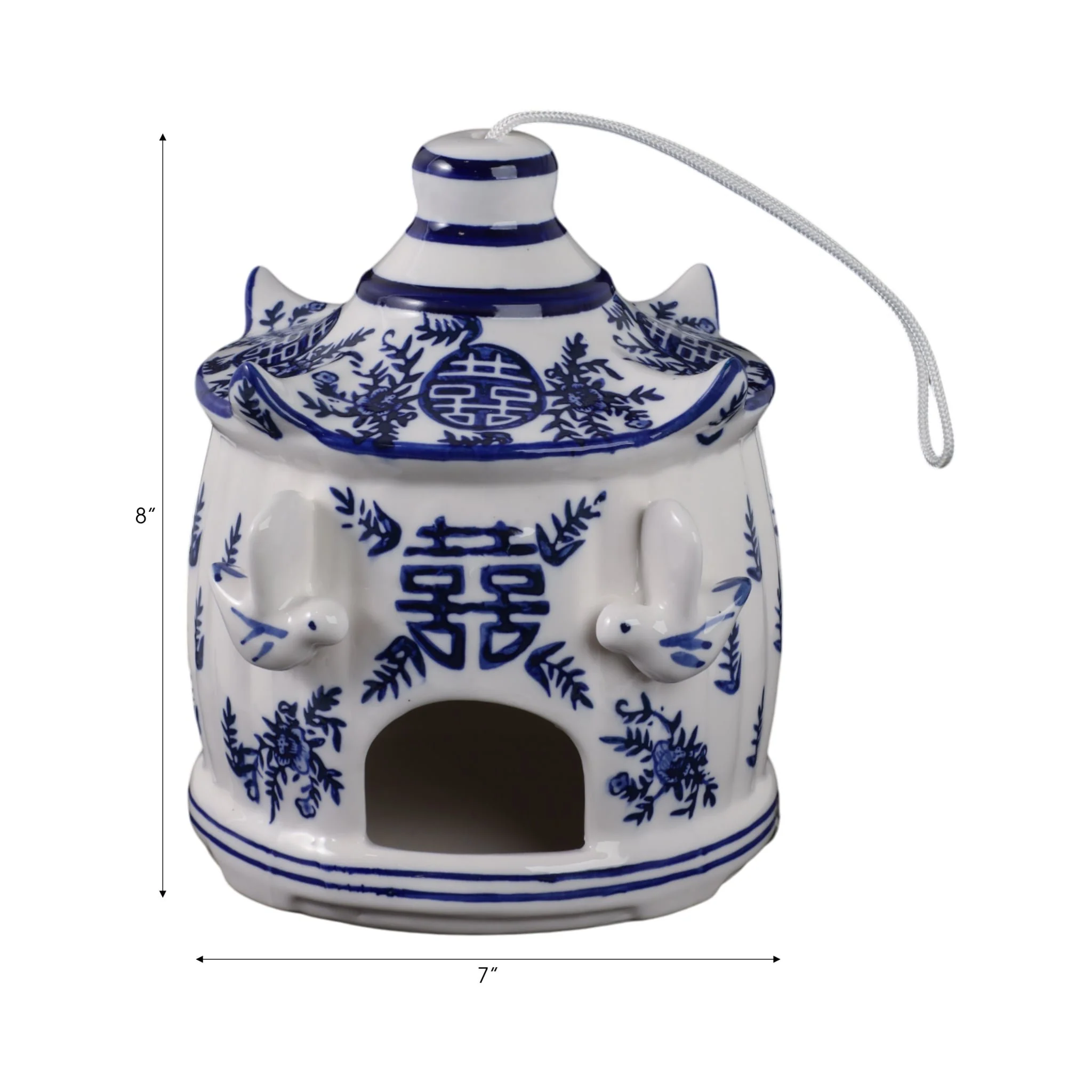 8x7" Chinoiserie Large Pagoda Bird House, Wht/blu - Image 8