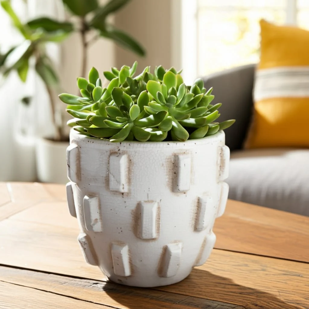8x7" Sculptural Hobnail Planter, White - Image 11
