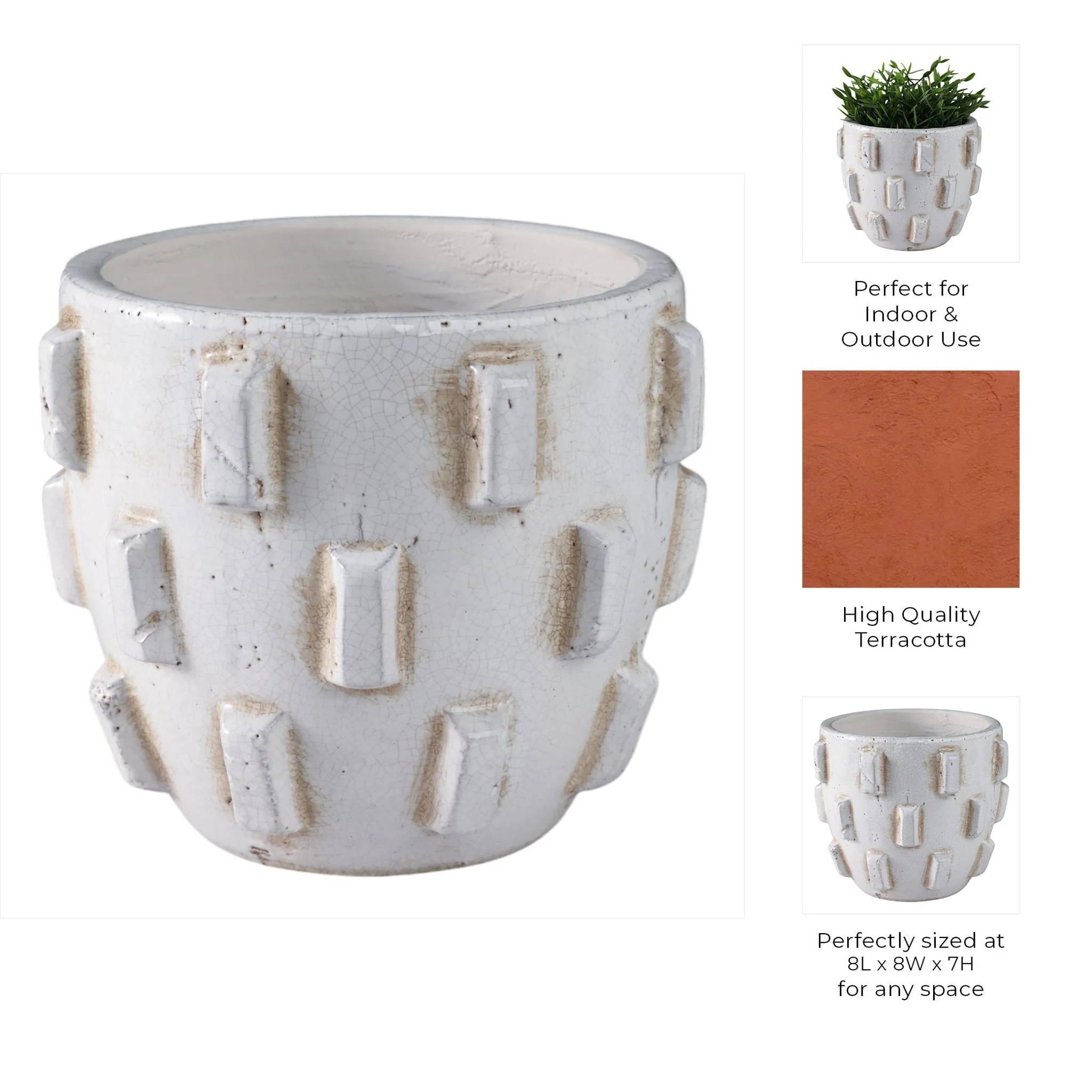 8x7" Sculptural Hobnail Planter, White - Image 9