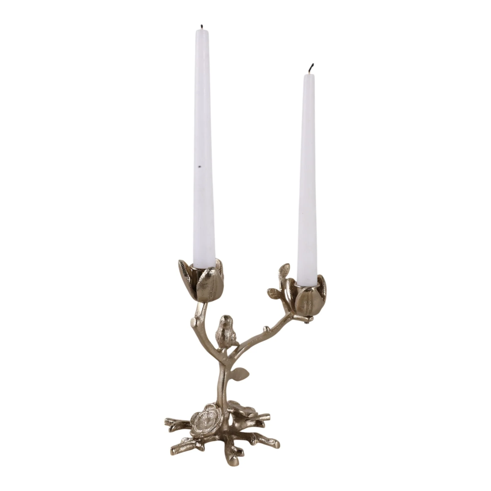 8x8" Bird On Twig 2-taper Holder, Champagne - Image 2