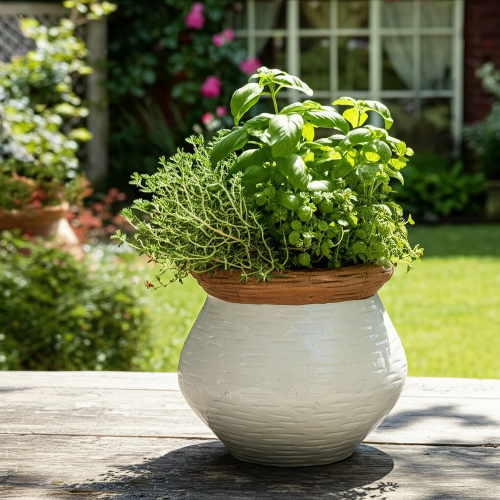 8x8" Tapered Urn Planter, White/tan - Image 12