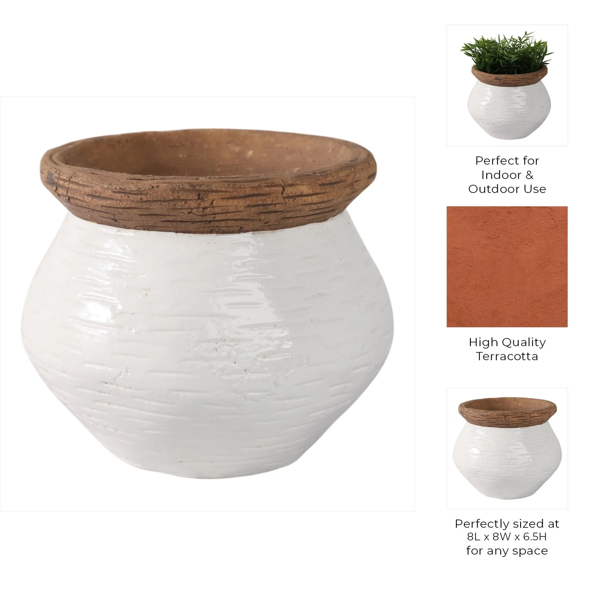 8x8" Tapered Urn Planter, White/tan - Image 9