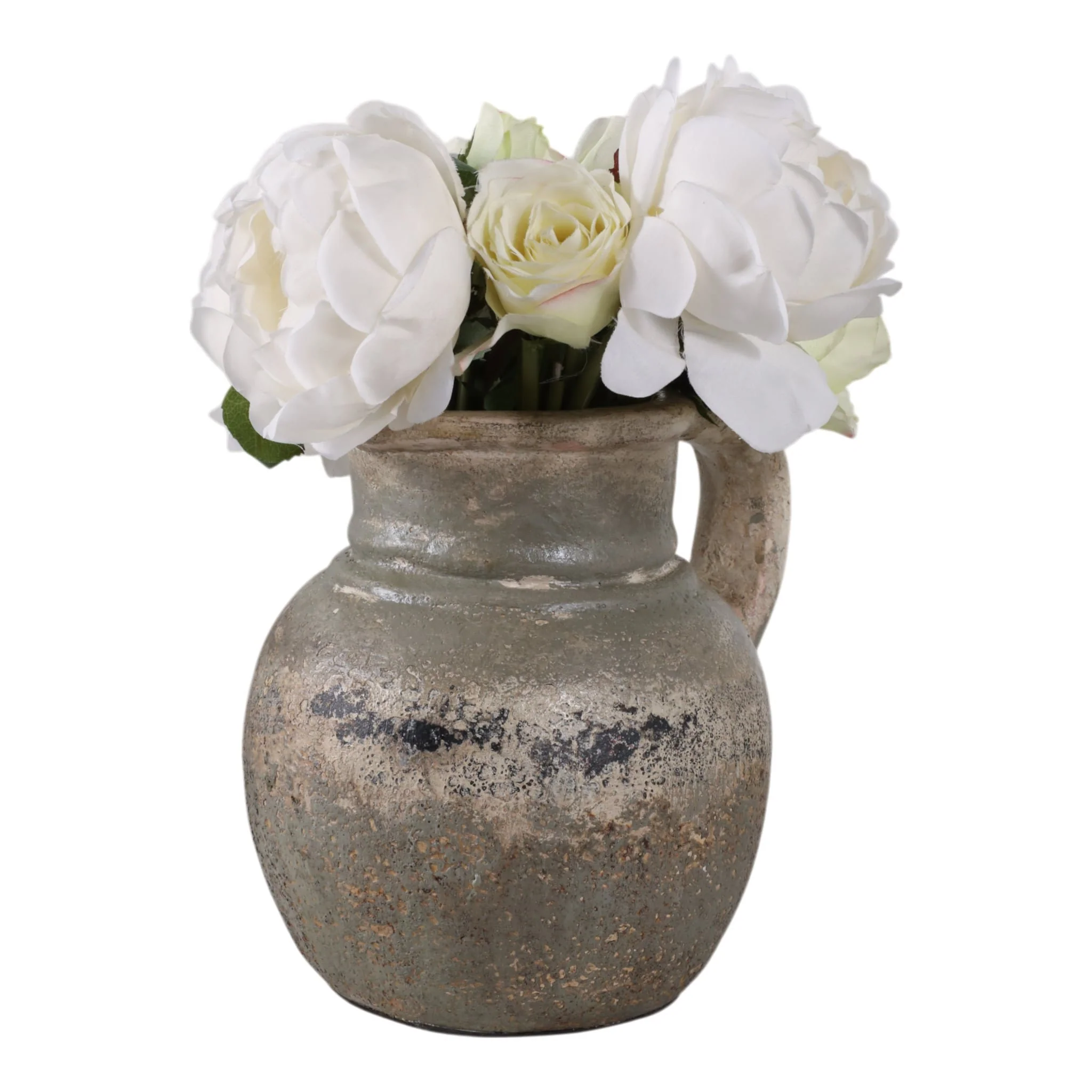 8x8" Terracotta Jug With Handle, Ivory/green - Image 2