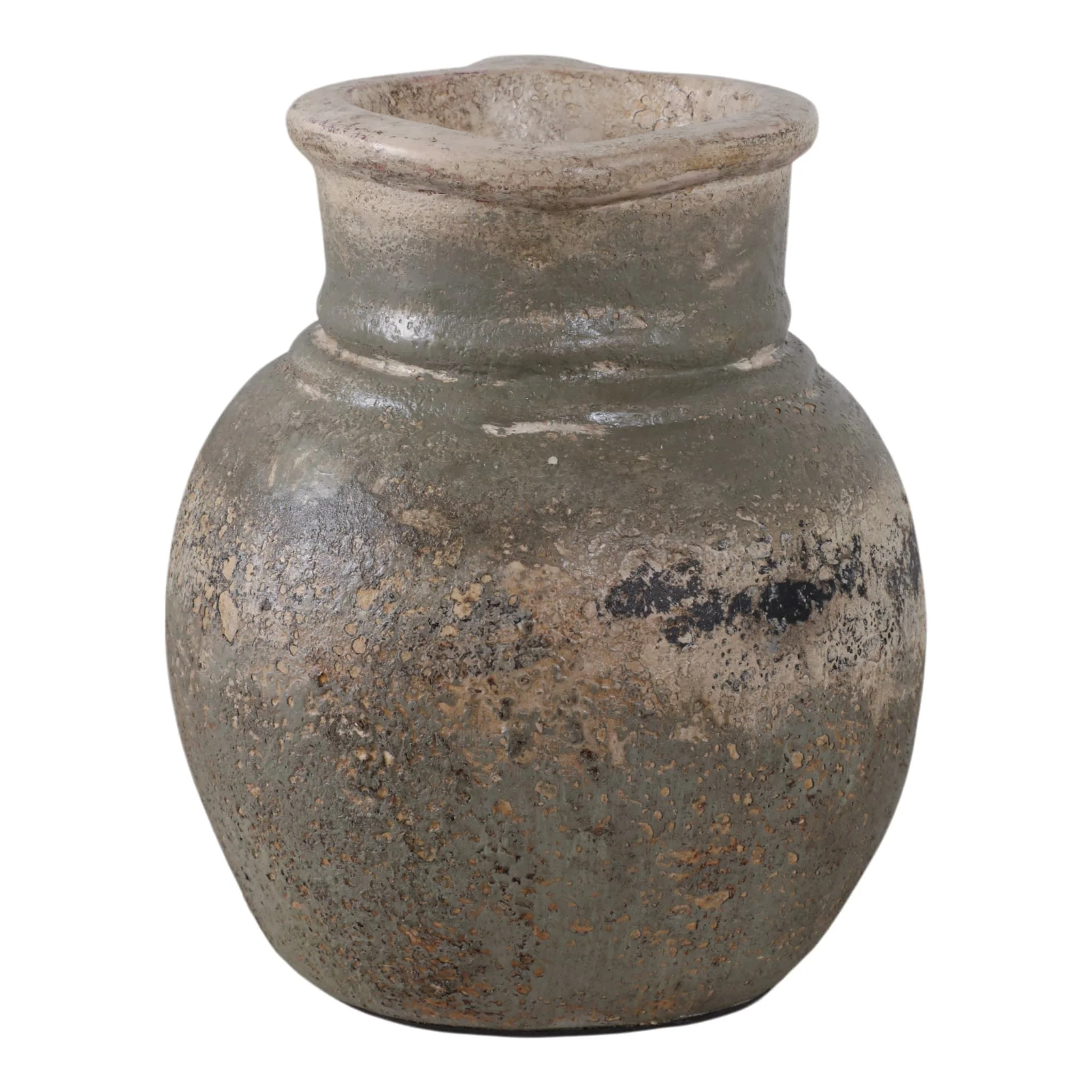 8x8" Terracotta Jug With Handle, Ivory/green - Image 3