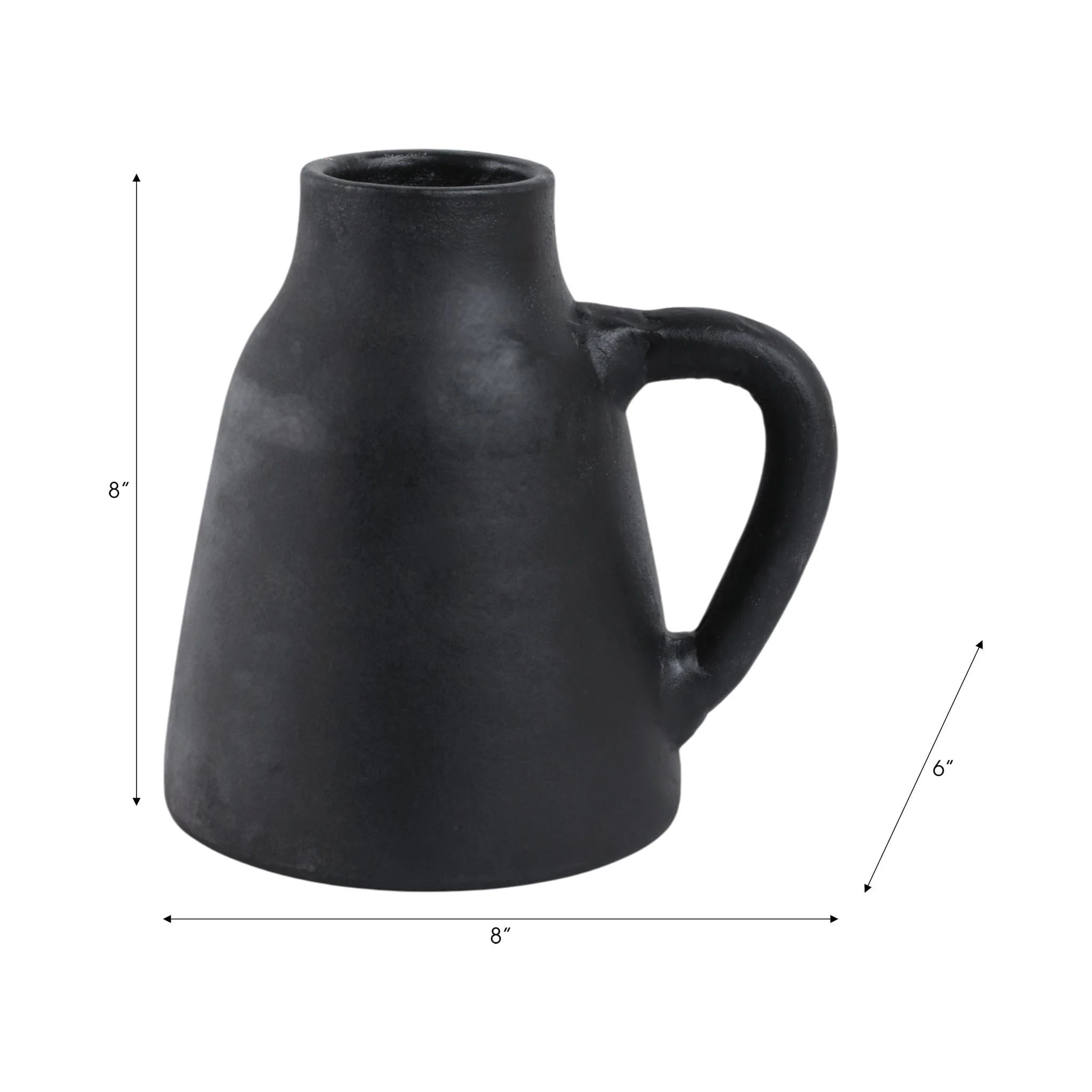 8x8" Terracotta Vase With Handle, Black - Image 8