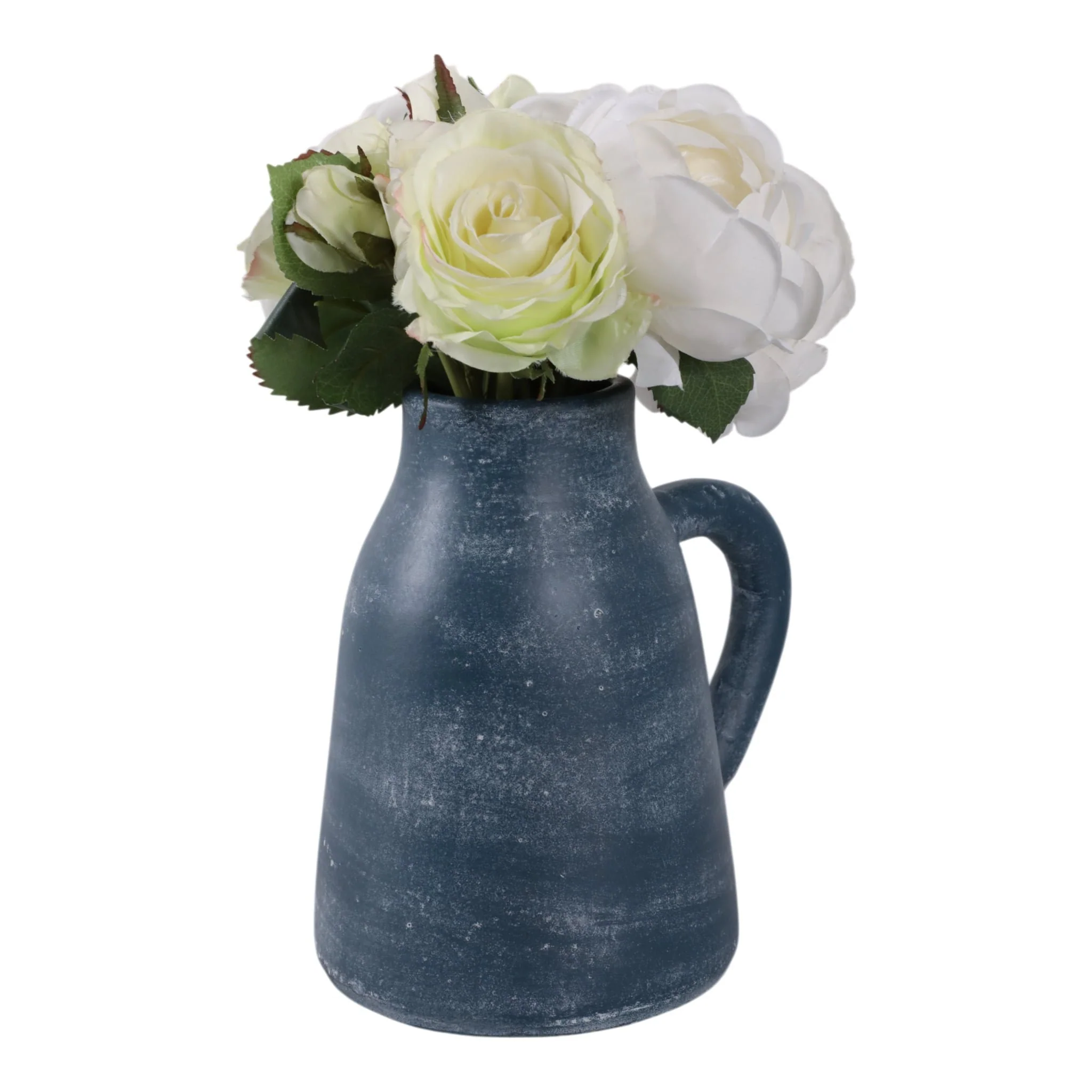 8x8" Terracotta Vase With Handle, Blue - Image 2