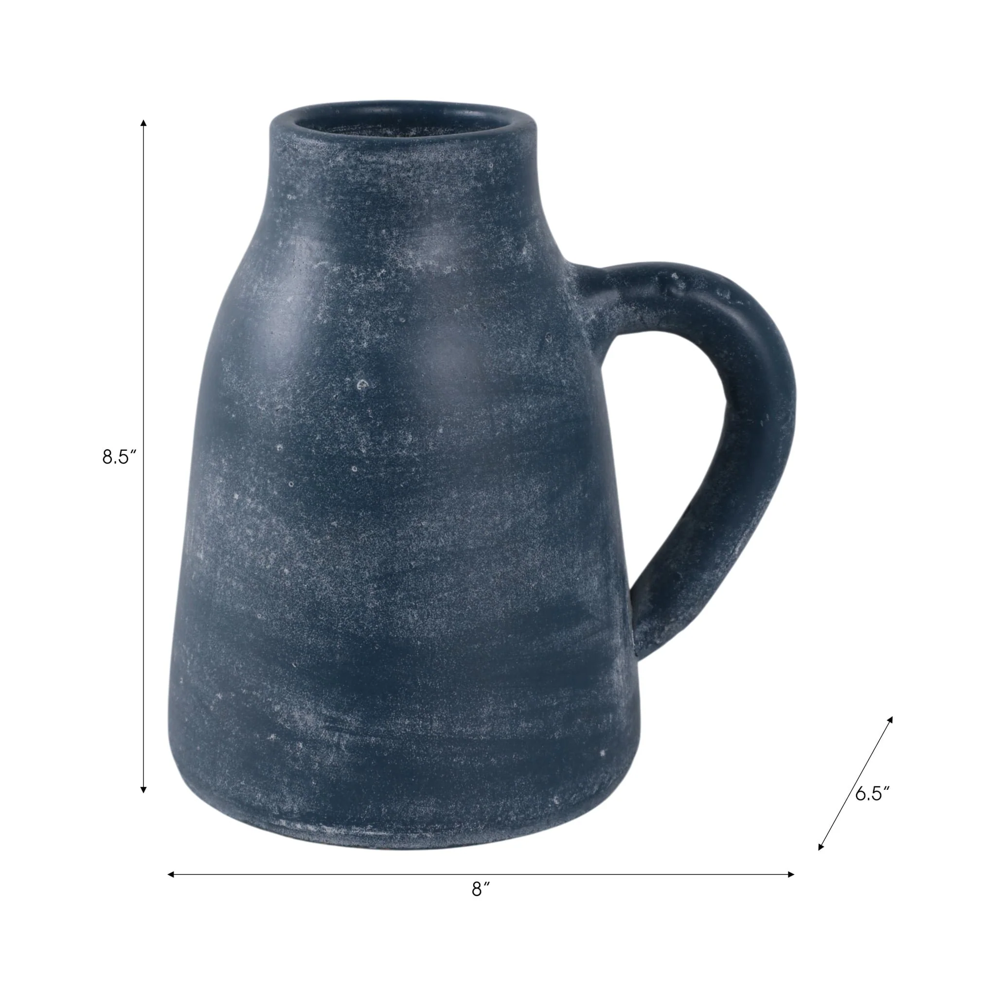 8x8" Terracotta Vase With Handle, Blue - Image 7