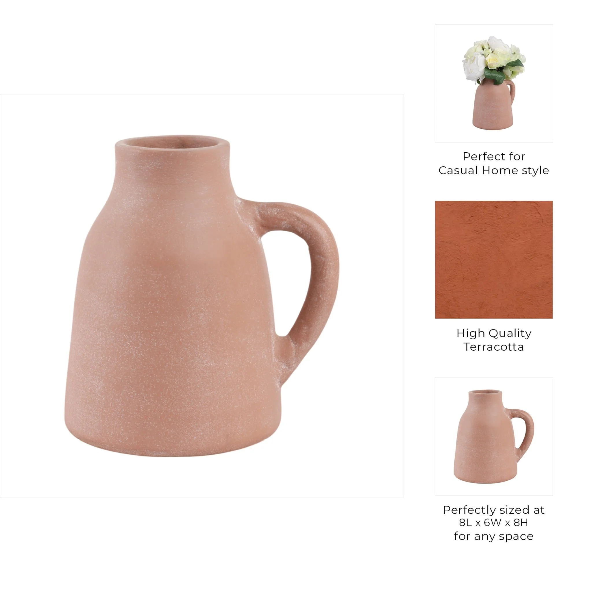 8x8" Terracotta Vase With Handle, Light Natural - Image 10