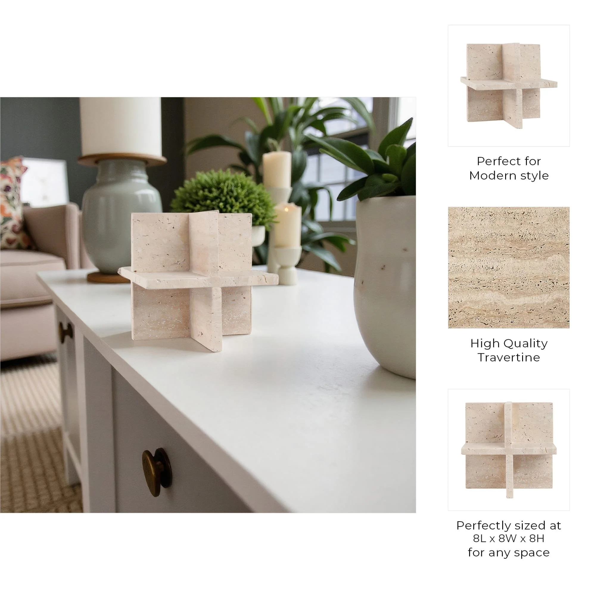 8x8" Travertine Geo Object, Tan - Image 10