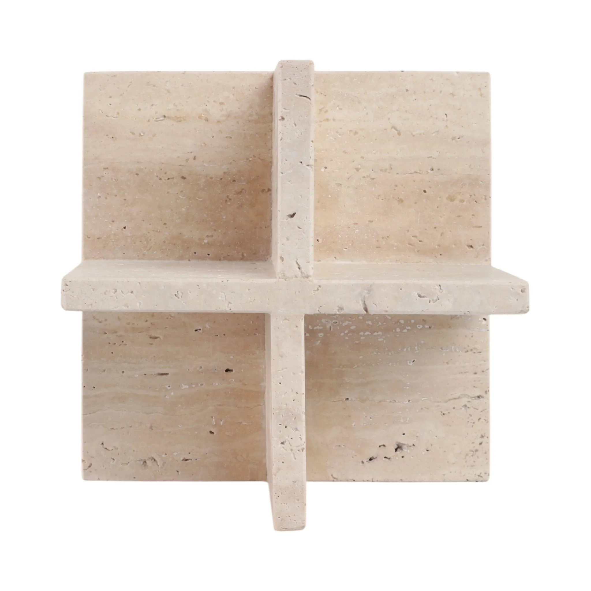 8x8" Travertine Geo Object, Tan - Image 3