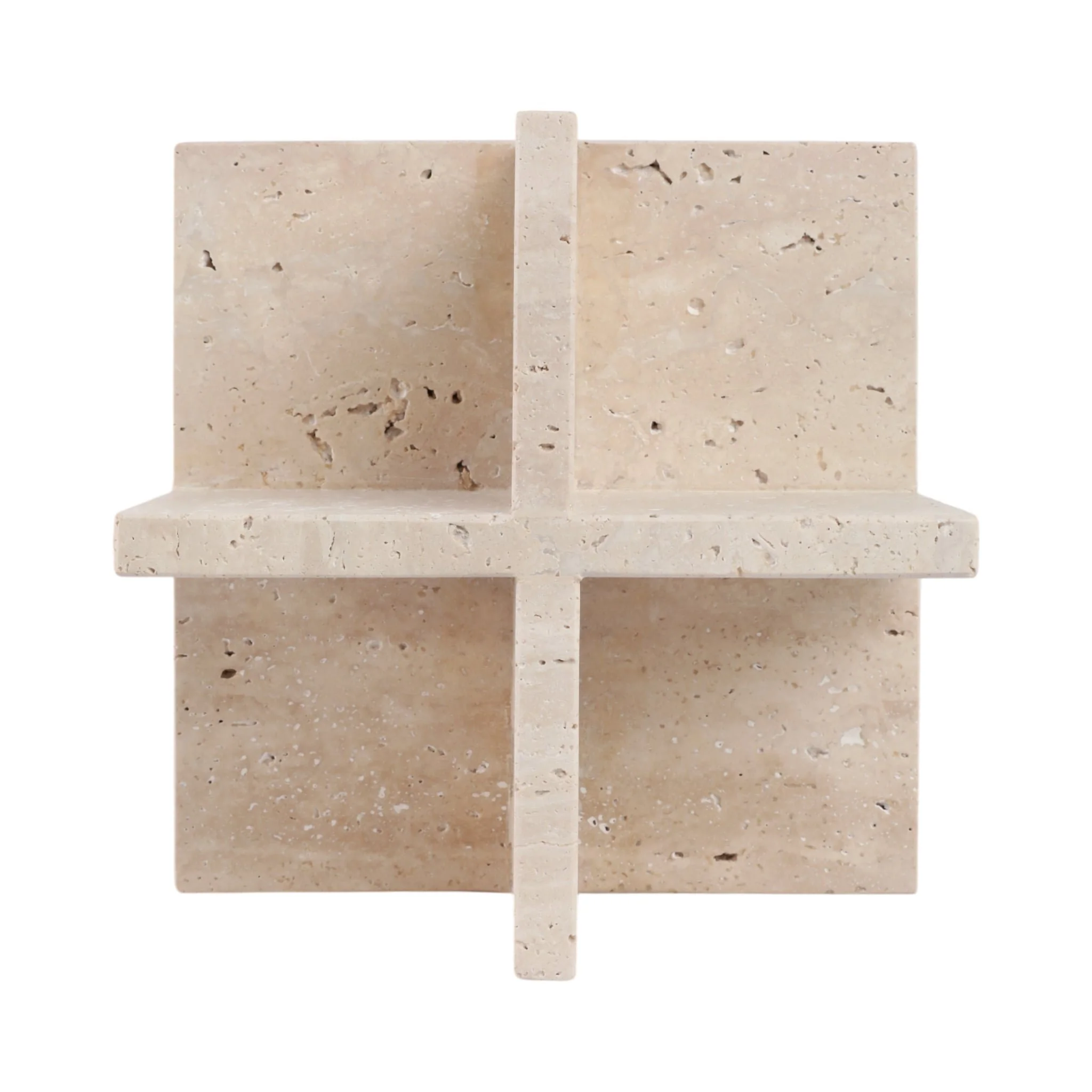 8x8" Travertine Geo Object, Tan - Image 4