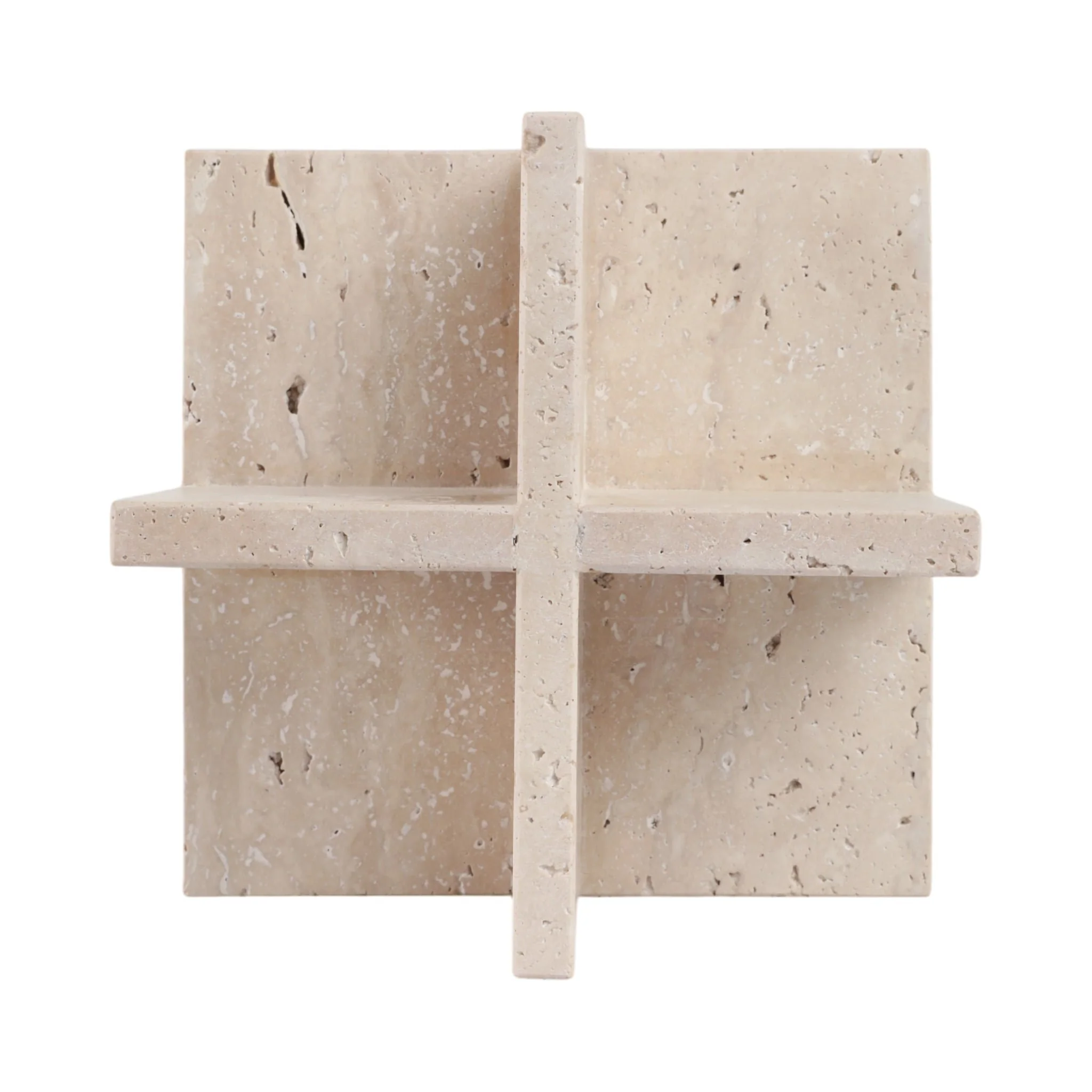 8x8" Travertine Geo Object, Tan - Image 6