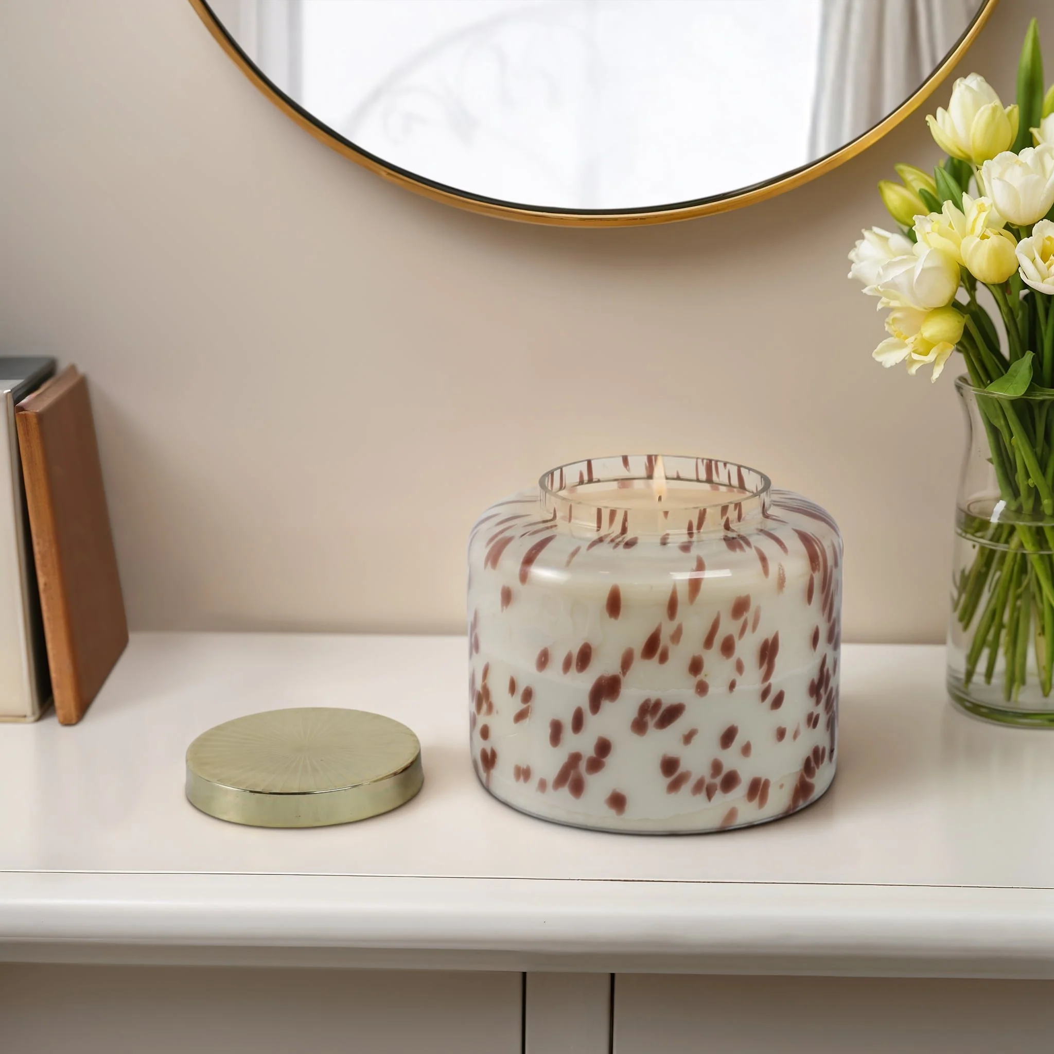 9" 180 Oz Cinnamon Speckle Lidded Candle, Brown/go - Image 10
