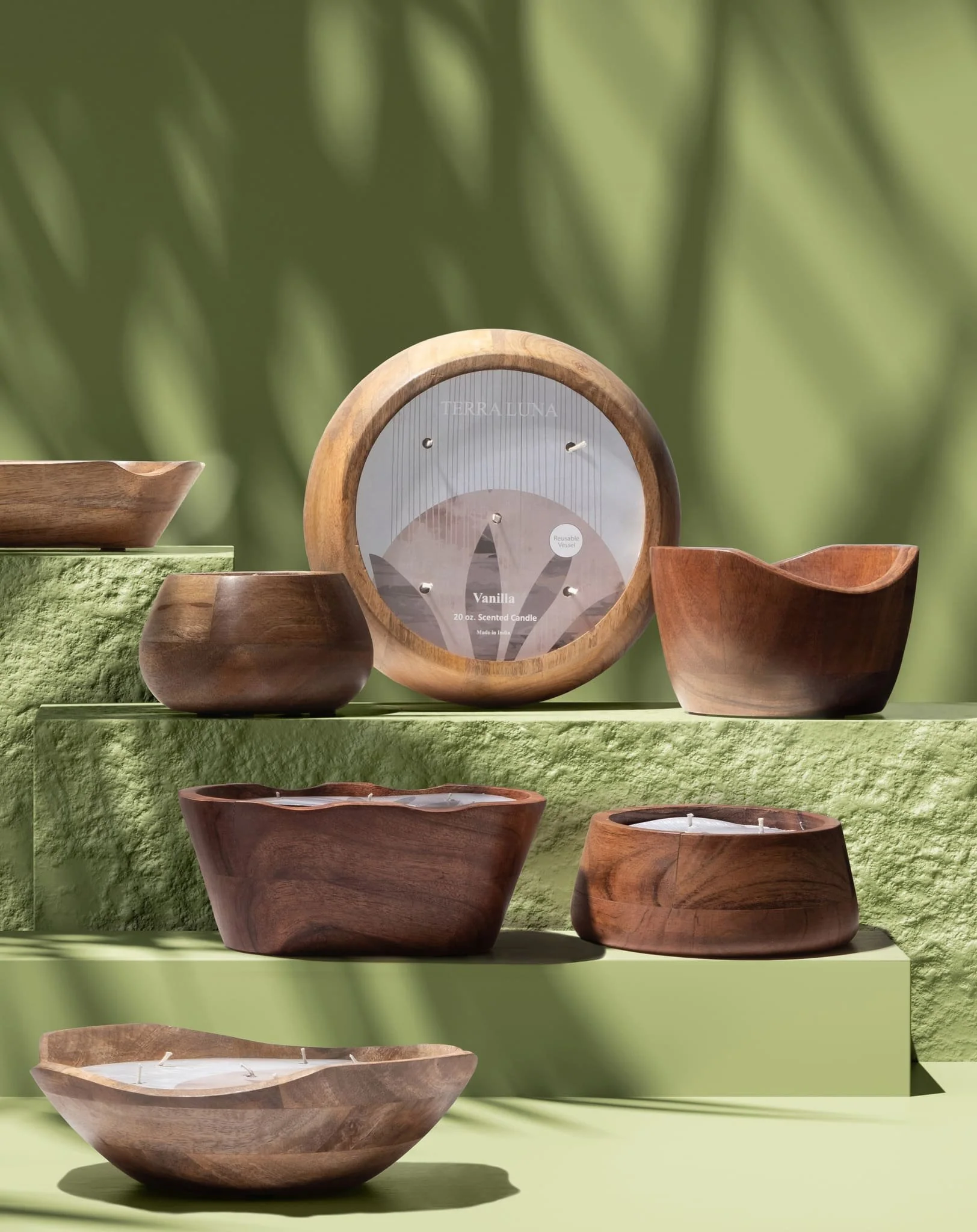 9" 20 Oz Vanilla Modern Wood Bowl Candle, Natural - Image 8