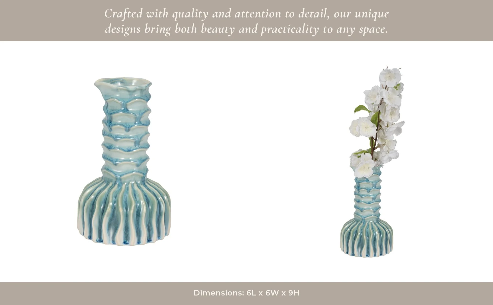 9" Coastal Ribbed Bud Vase Reactive Finish, Blue - Image 13