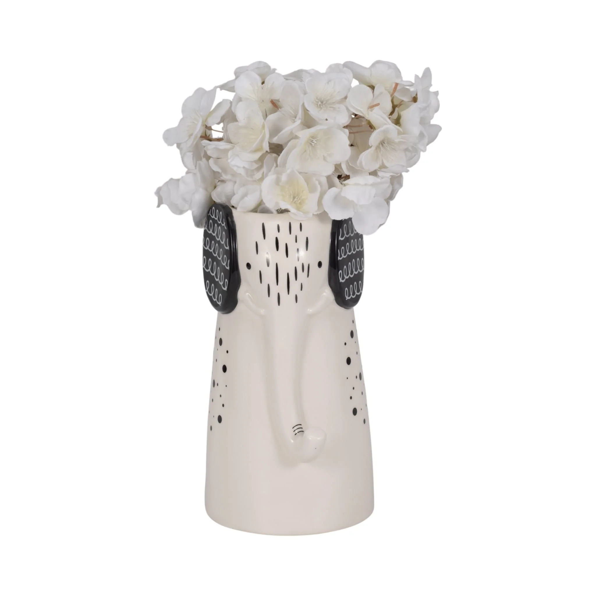 9" Elephant With Vase Opening, White/black - Image 2