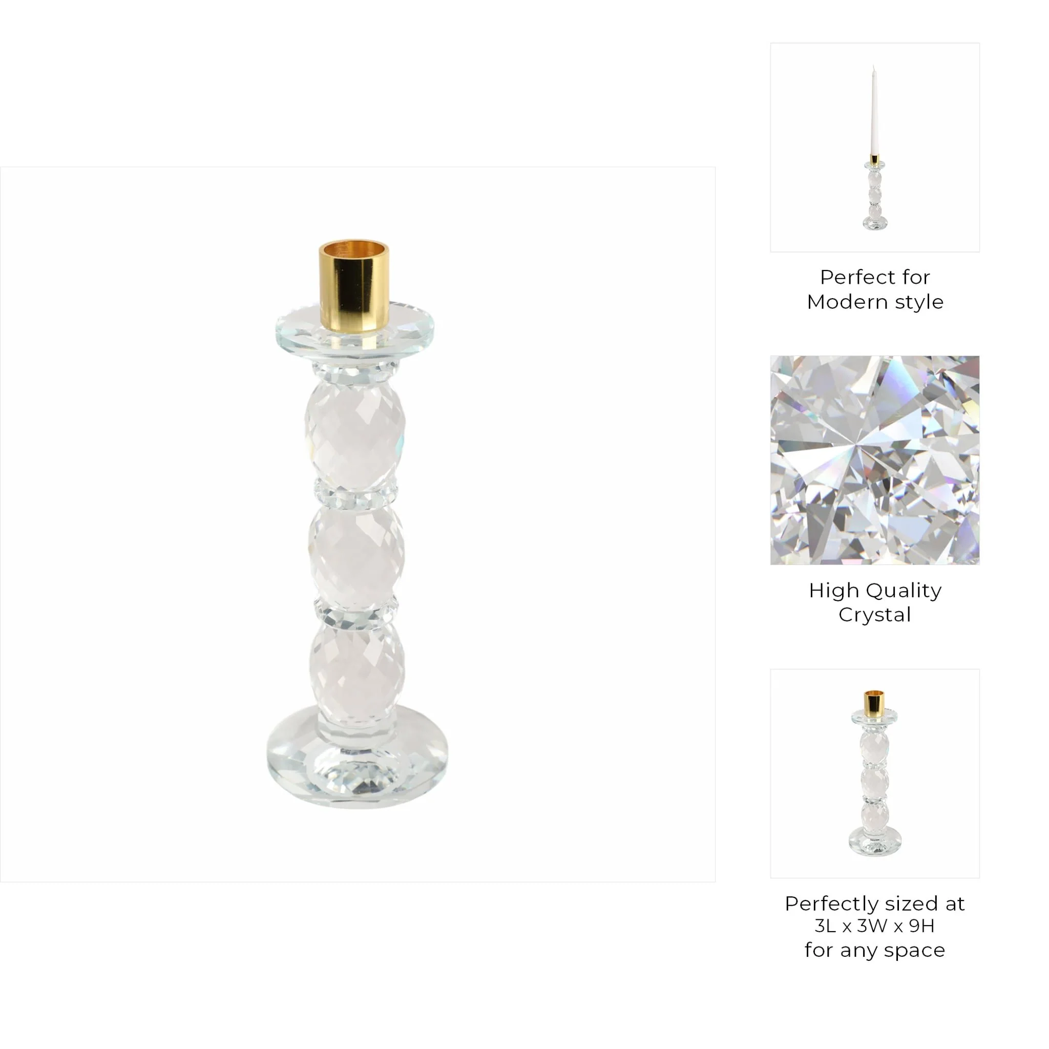 9" Etched Crystal Taper Holder, Clear/gold - Image 9