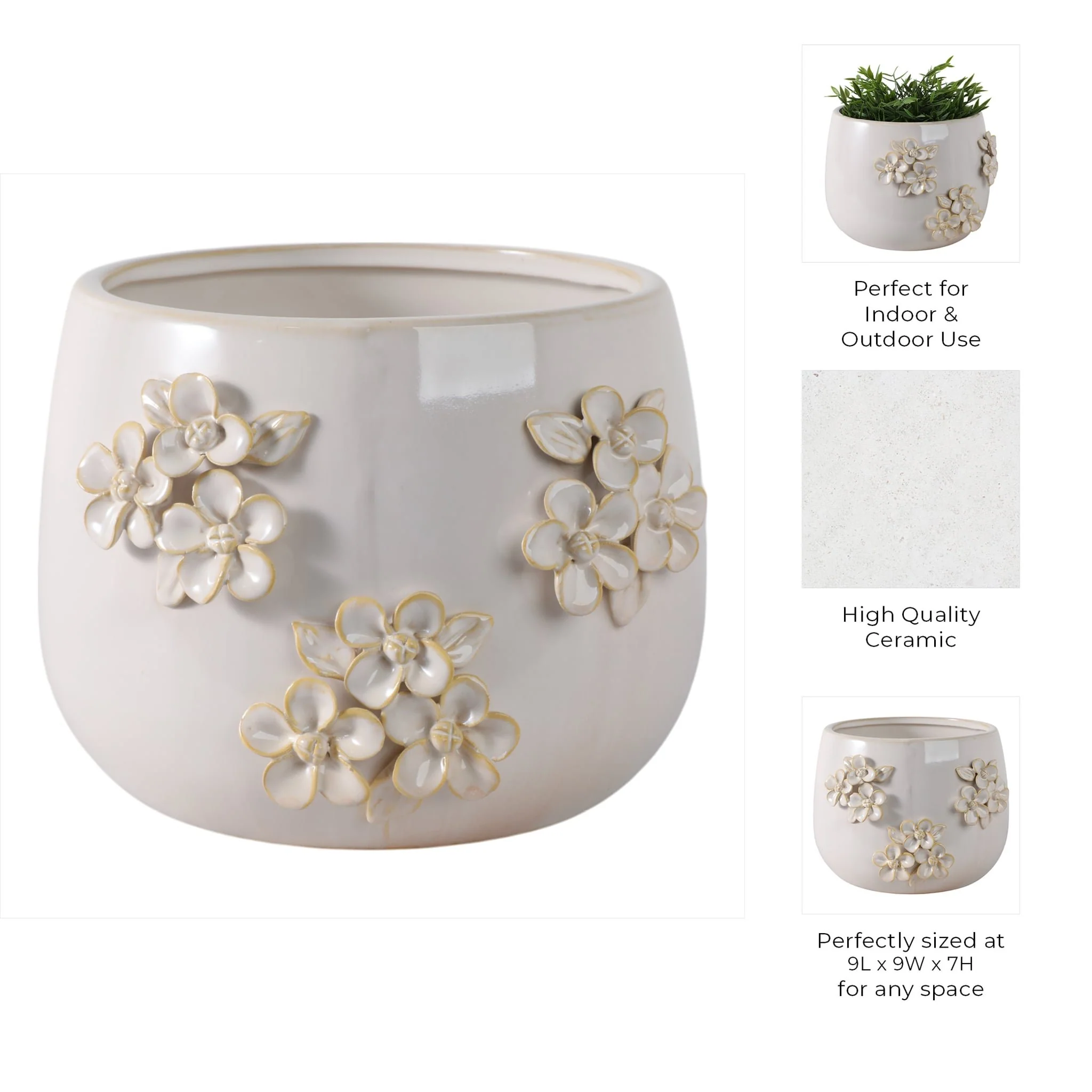 9" Flower Bunches Applique Planter, Ivory - Image 10